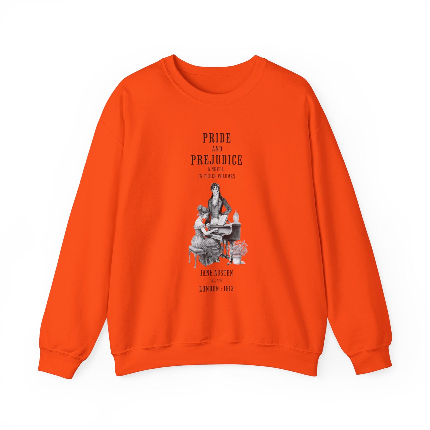Jane Austen Sweatshirt, Pride & Prejudice Historical Romance Sweater, Bookish Literary Jane Austen Fan Art Gift for Her, Bookclub Shirt Sweatshirt Printify S Orange