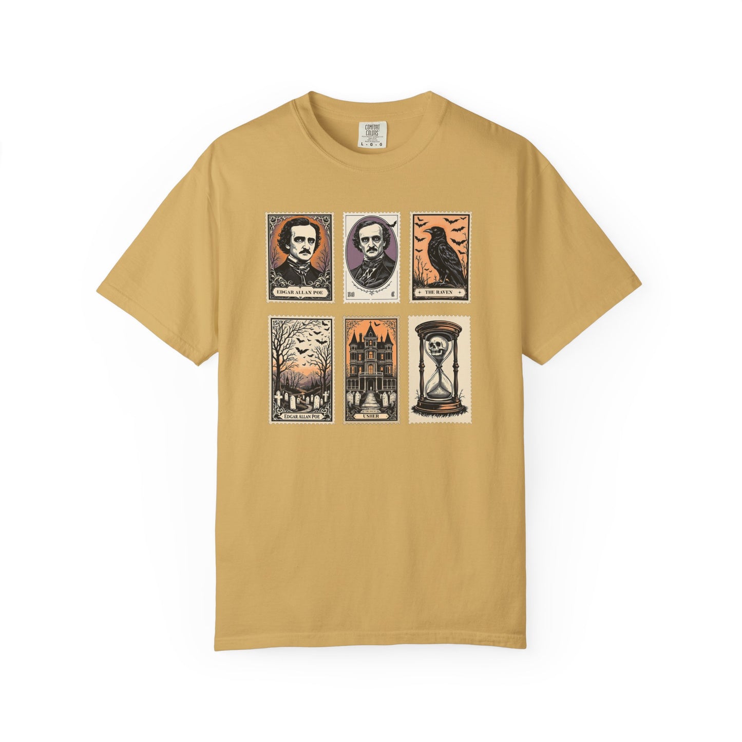 Edgar Allan Poe T-Shirt Gothic Graphic Tee The Raven Nevermore Quote Horror Literature Shirt Dark Academia Aesthetic Halloween Party Gift T-Shirt Printify Mustard S