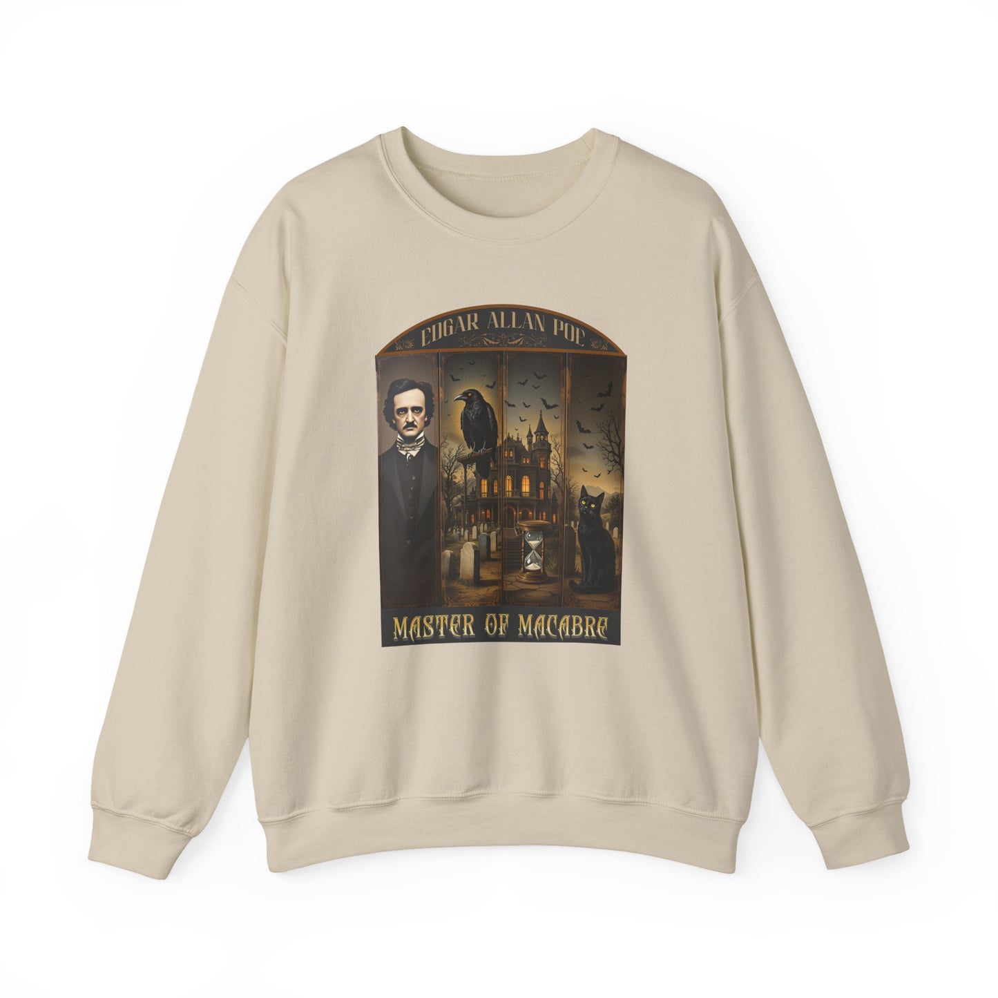 Edgar Allan Poe Sweatshirt The Raven Nevermore Gothic Horror Sweater Dark Academia Macabre Halloween Gift for Book Lovers Birthday Christmas Sweatshirt Printify Sand S
