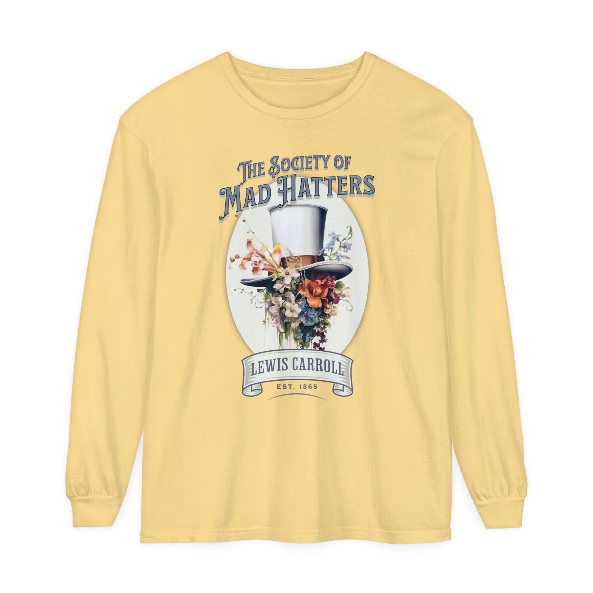 Alice in Wonderland Long Sleeve Shirt, Vintage Lewis Carroll The Mad Hatter TShirt, Tea Party, Queen of Hearts Bookish Booktok Academia Gift Long-sleeve Printify Butter S