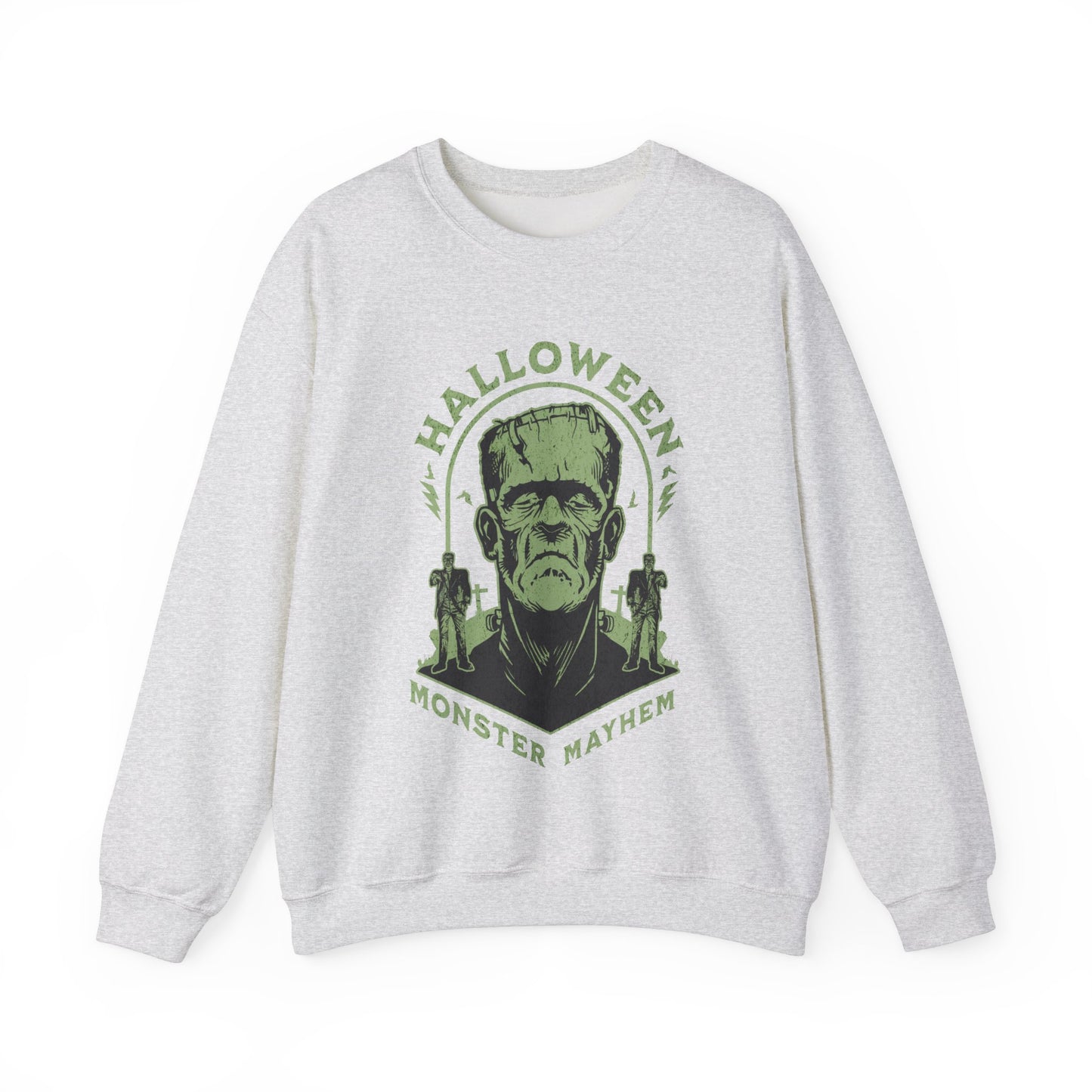 Vintage Halloween Frankenstein Monster Graphic Sweatshirt, Creepy Spooky Book Lover Gift, Horror Movie, Fall Festival Party Sweater. Sweatshirt Printify S Ash