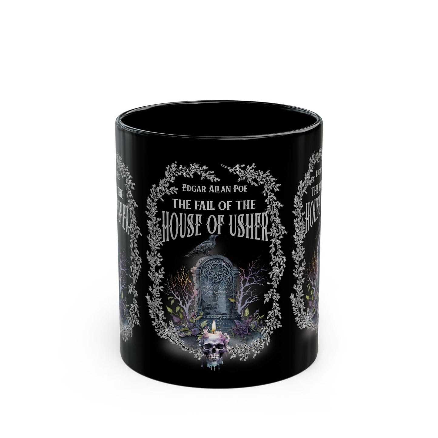 Edgar Allan Poe Coffee Mug The Raven The Fall Of The House of Usher Goth Haunting Horror Movie Books Dark Academia Halloween Bookclub Gift Mug Printify 11oz