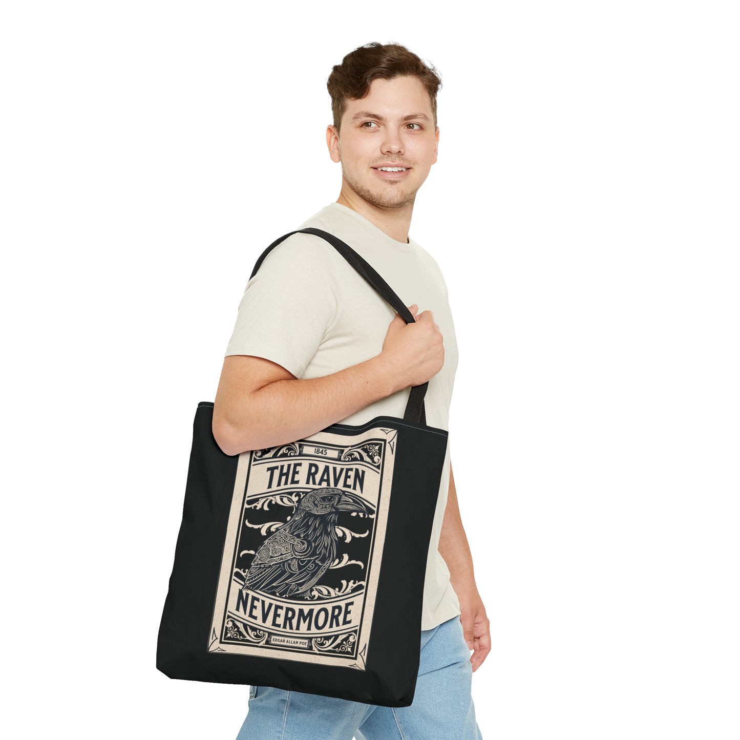 Edgar Allan Poe Tote Bag, The Raven Nevermore Shoulder Bag, Book, Library, Grocery, Travel Bag, Dark Academia, Bookish, Bookclub Gift, Bags Printify