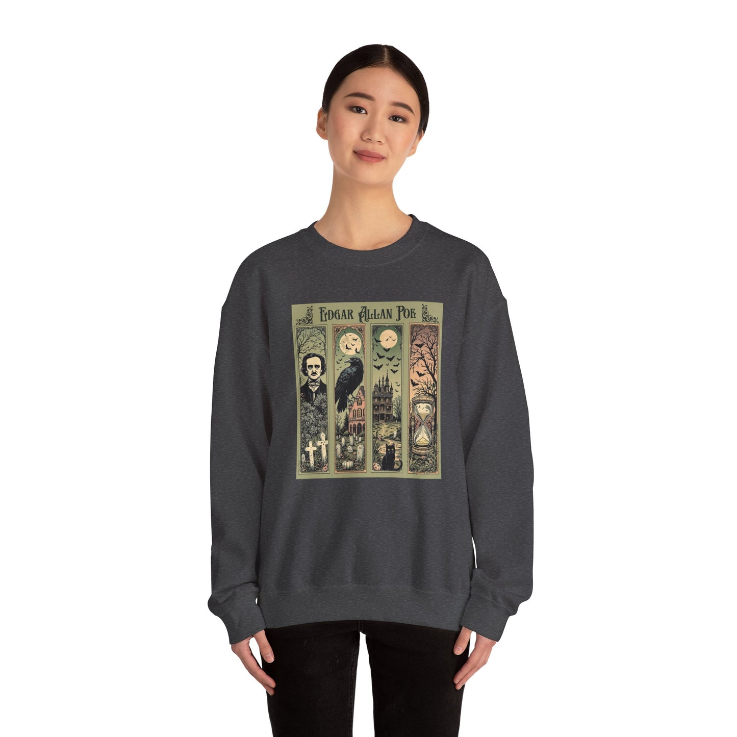 Edgar Allan Poe Sweatshirt The Raven Nevermore Gothic Horror Sweater Dark Academia Macabre Halloween Gift for Book Lovers Birthday Christmas