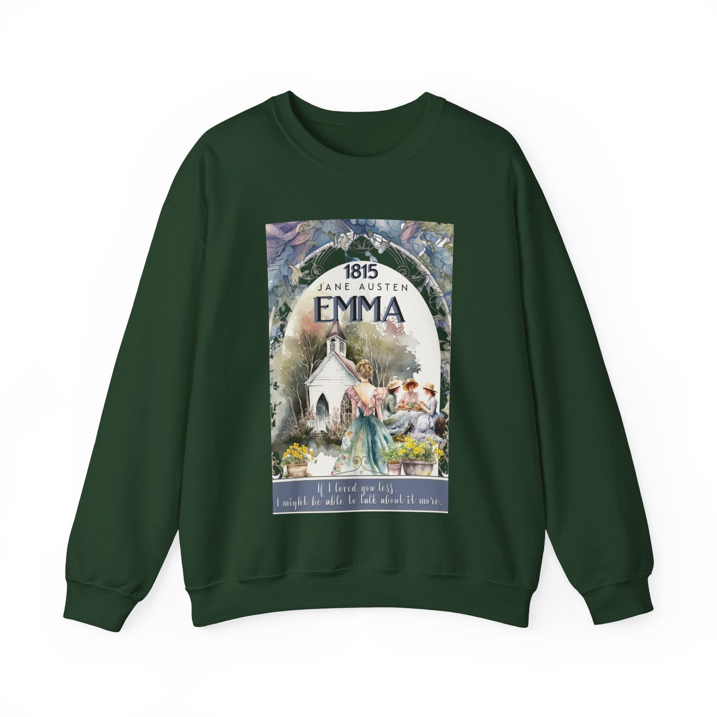 Jane Austen Sweatshirt, Emma Historical Romance Sweater, Bookish Literary Jane Austen Fan Art Gift, Gift for Her, Bookclub Shirt Sweatshirt Printify S Forest Green