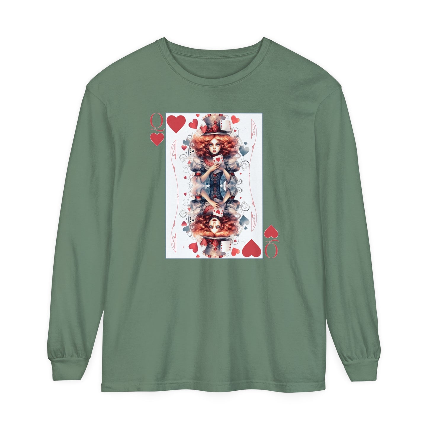 Queen of Hearts Long Sleeve Shirt Alice In Wonderland Lewis Carroll Whimsigoth Academia TShirt Mad Hatter Tea Party Tee Bookish Booktok Gift Long-sleeve Printify Light Green S