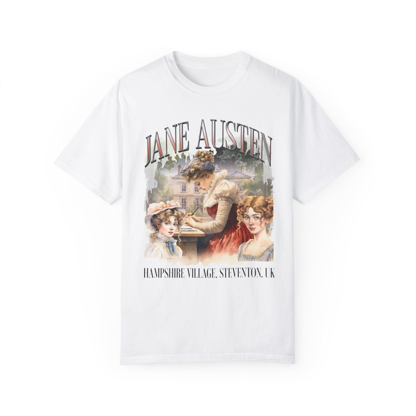 Retro Jane Austen Unisex Garment-Dyed T-shirt T-Shirt Printify White S