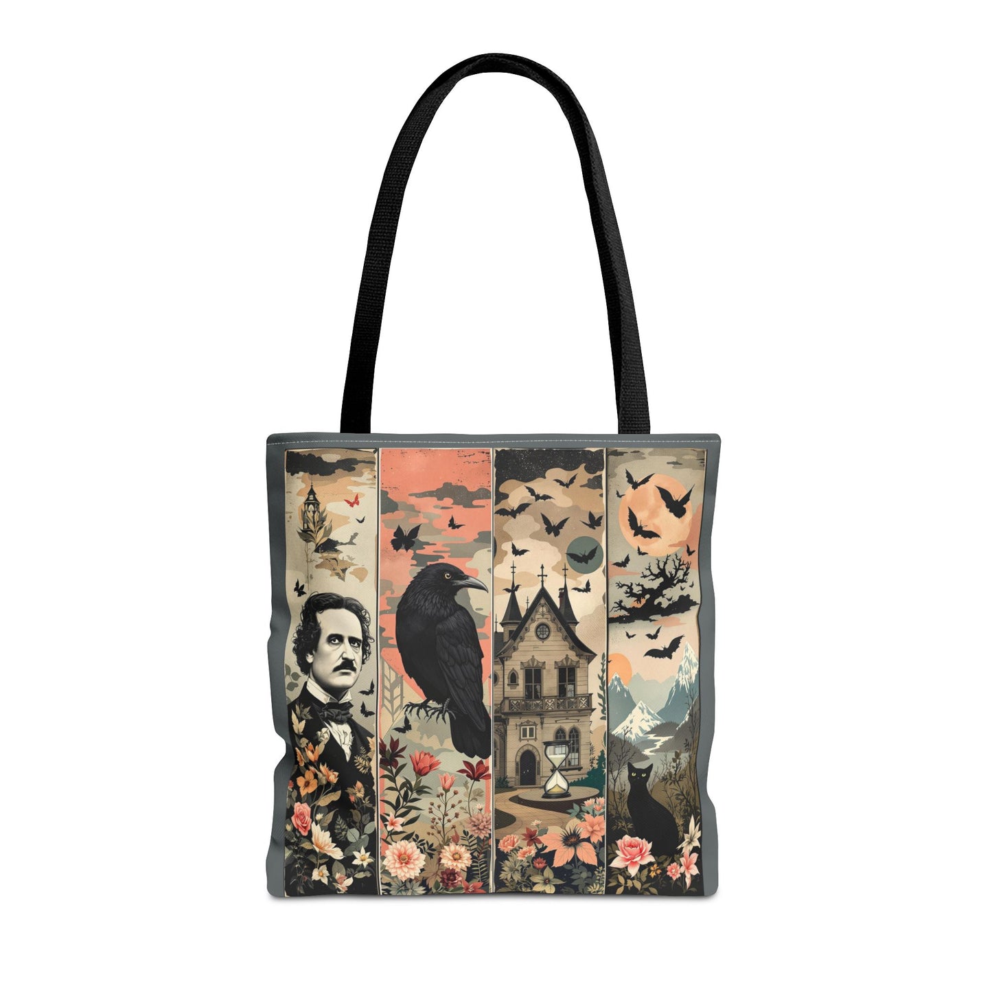 Edgar Allan Poe Tote Bag Gothic Literary Gift for Book Lover Dark Academia Macabre Accessory Halloween Tote Fall School Bag for Poetember Bags Printify 16" × 16'' Black