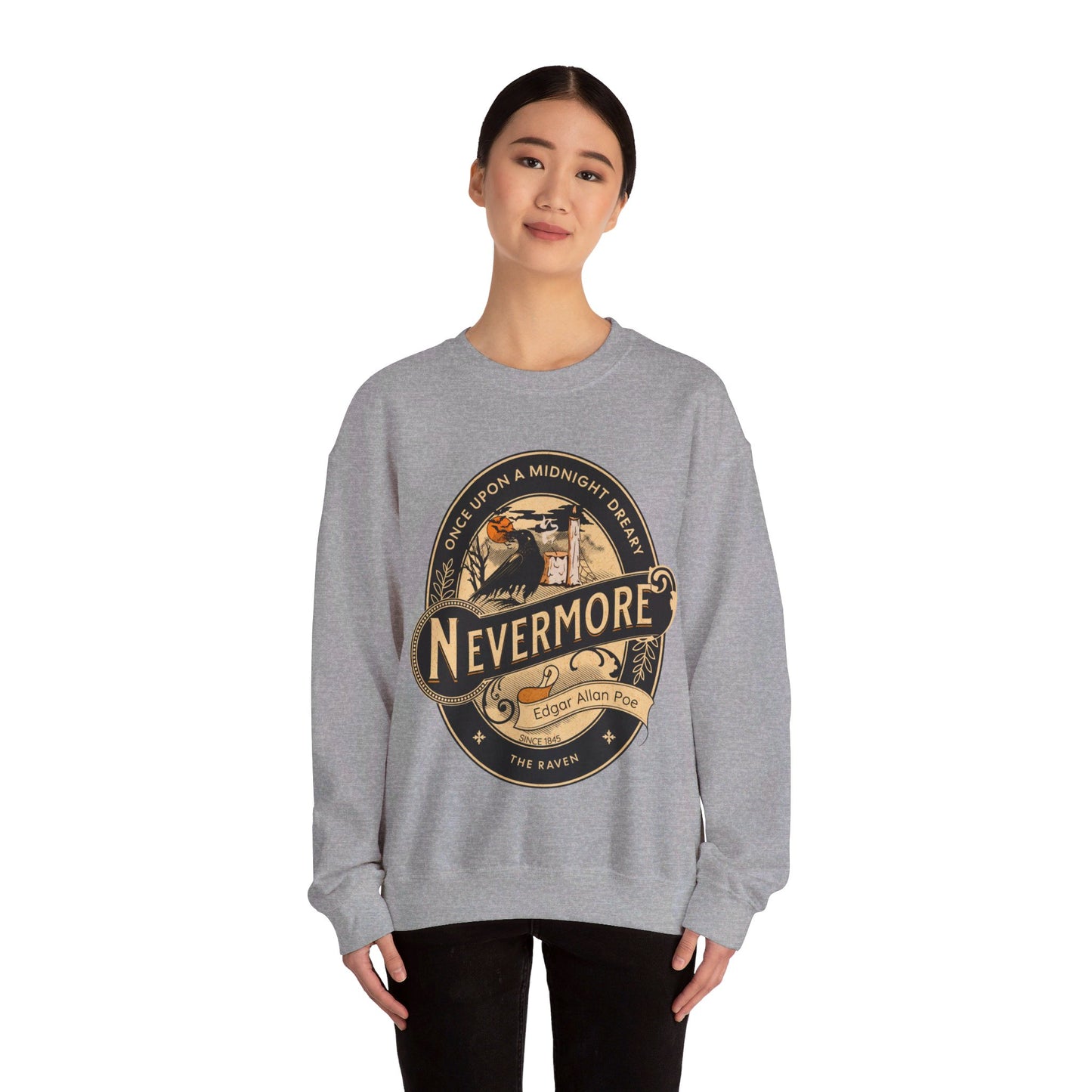 Edgar Allan Poe, Nevermore The Raven Sweatshirt, Book Lover, Halloween, Haunting Gothic Gift, Light, Dark Academia, Horror Movie Sweater Sweatshirt Printify