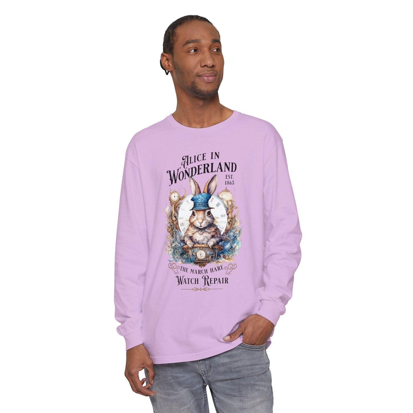 Alice in Wonderland Long Sleeve Shirt, Lewis Carroll Dark Academia TShirt, Mad Hatter Tea Party March Hare White Rabbit Bookish Booktok Gift Long-sleeve Printify