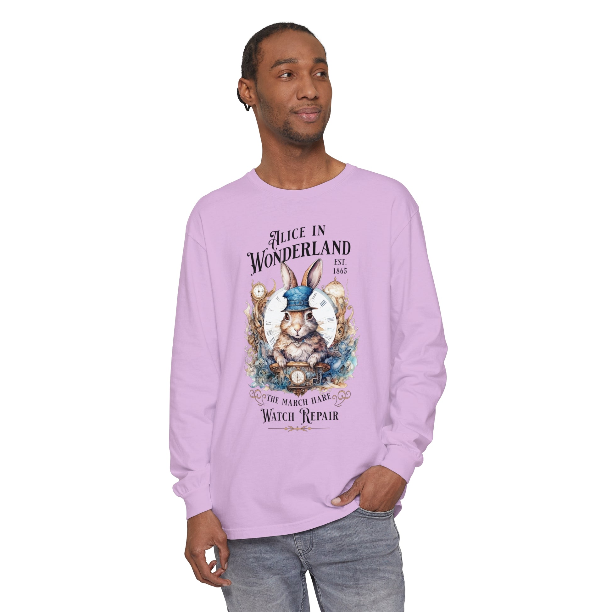 Alice in Wonderland Long Sleeve Shirt, Lewis Carroll Dark Academia TShirt, Mad Hatter Tea Party March Hare White Rabbit Bookish Booktok Gift Long-sleeve Printify