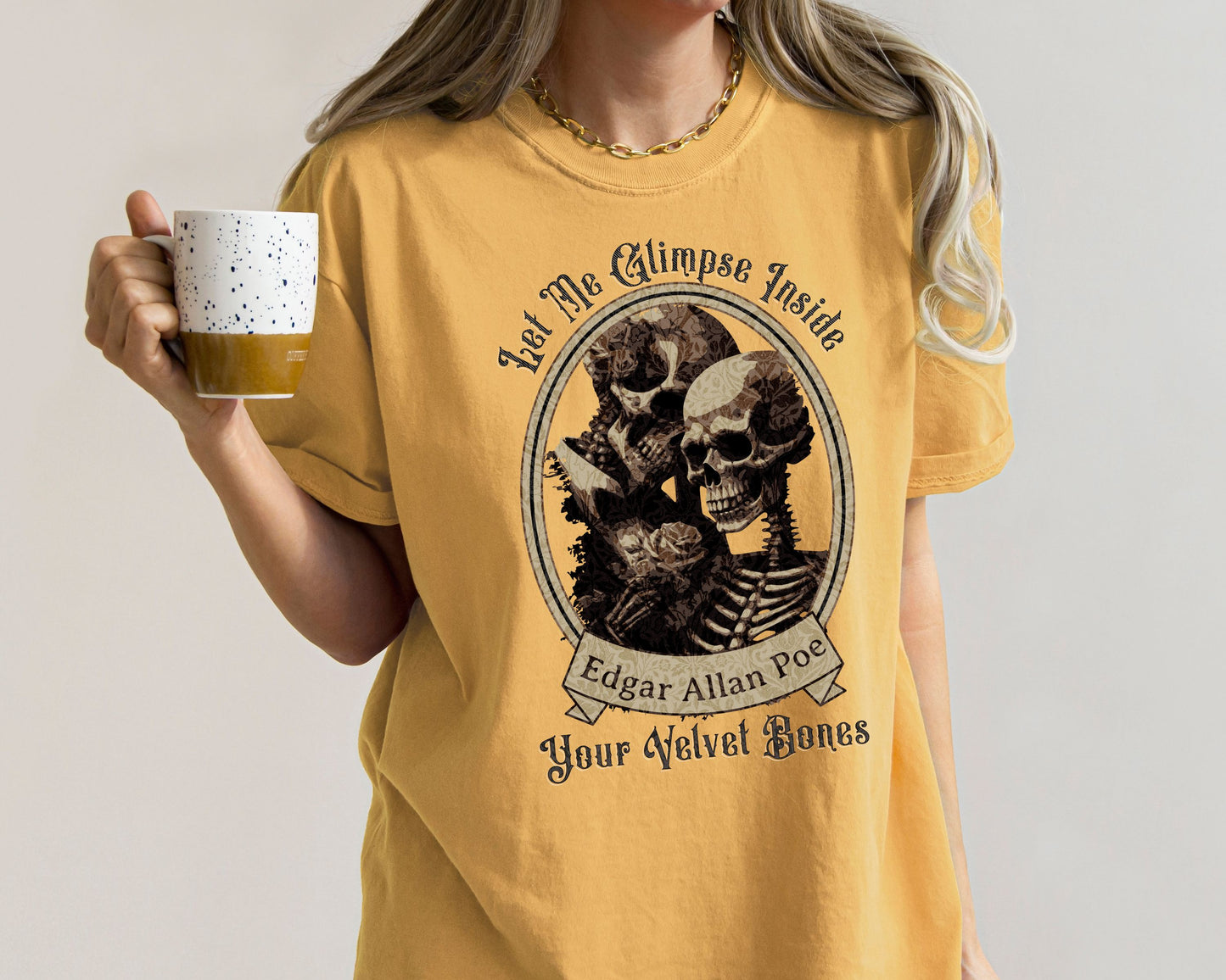 Edgar Allan Poe Shirt, Your Velvet Bones Tee, Book, Reading Lover Shirt, Halloween, Gothic, Light Academia Gifts, Comfort Colours TShirt T-Shirt Printify