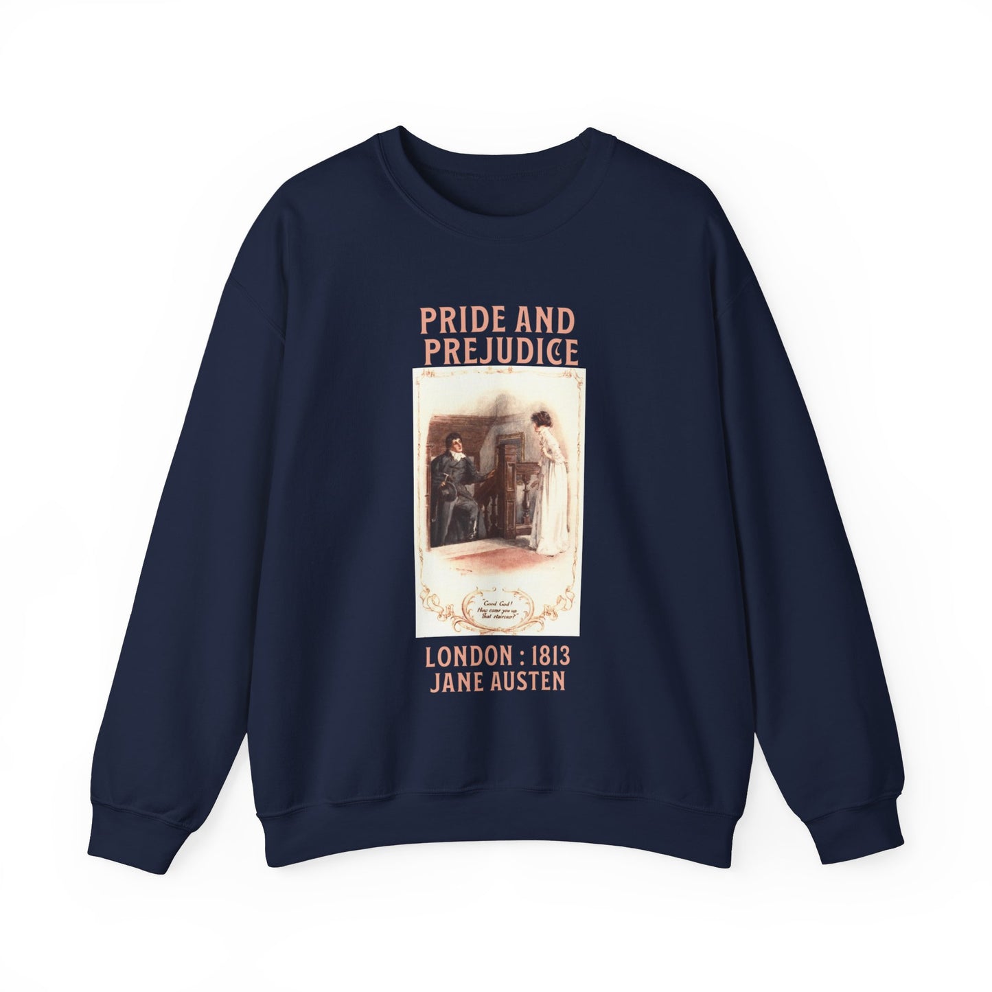 Jane Austen Sweatshirt, Pride & Prejudice Historical Romance Sweater, Bookish Literary Jane Austen Fan Art, Gift for Her, Bookclub Shirt Sweatshirt Printify S Navy