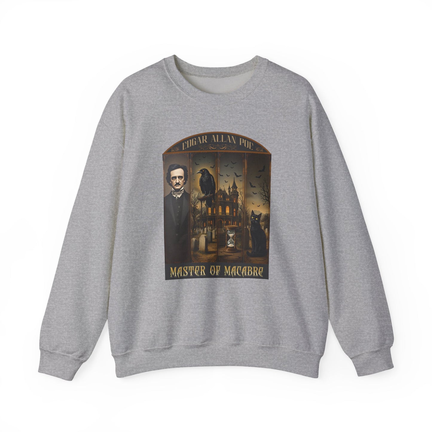 Edgar Allan Poe Sweatshirt The Raven Nevermore Gothic Horror Sweater Dark Academia Macabre Halloween Gift for Book Lovers Birthday Christmas Sweatshirt Printify Sport Grey S