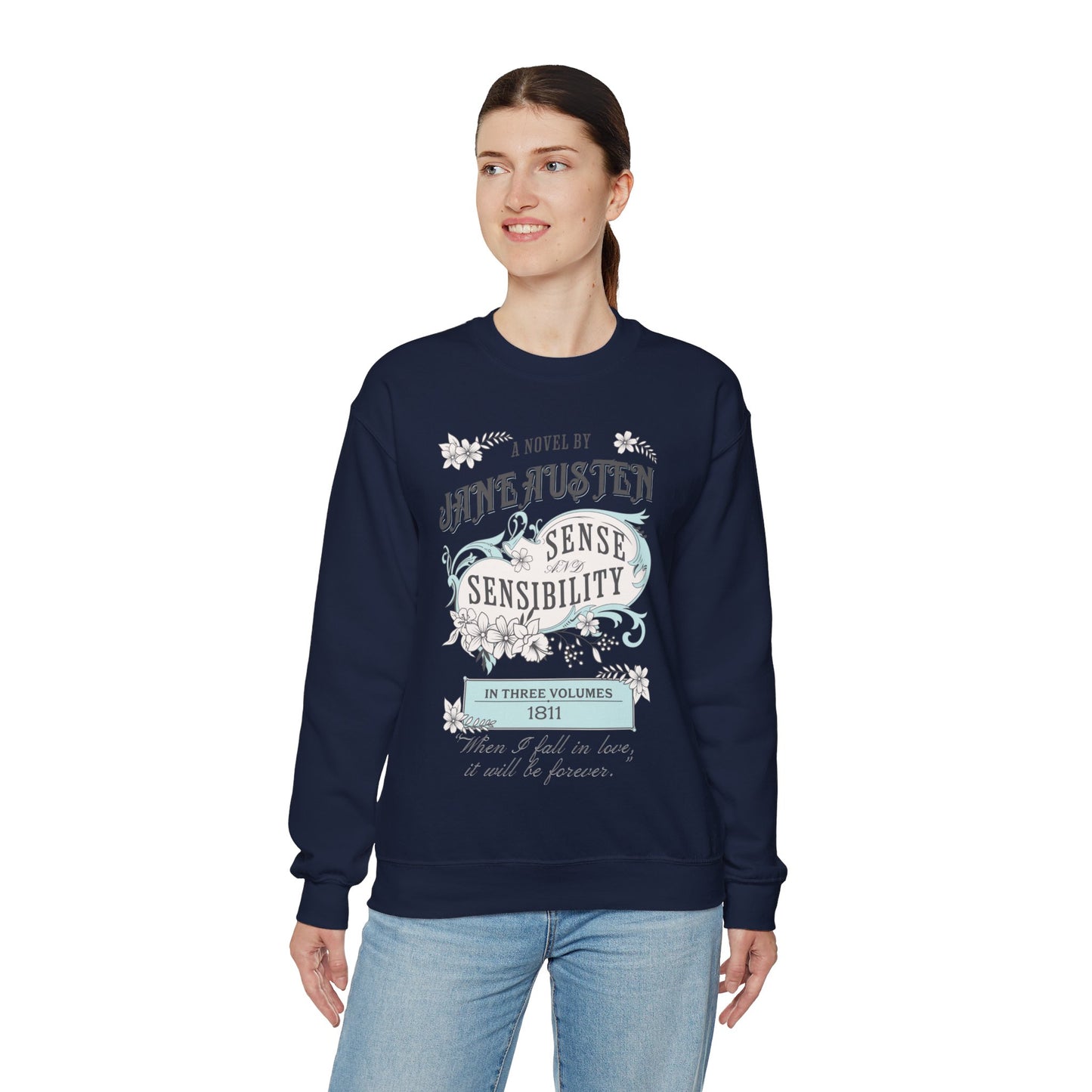 Jane Austen Sweatshirt, Sense & Sensibility Historical Romance Sweater, Bookish Literary Jane Austen Fan Art Gift, Gift for Her, Readers, Sweatshirt Printify