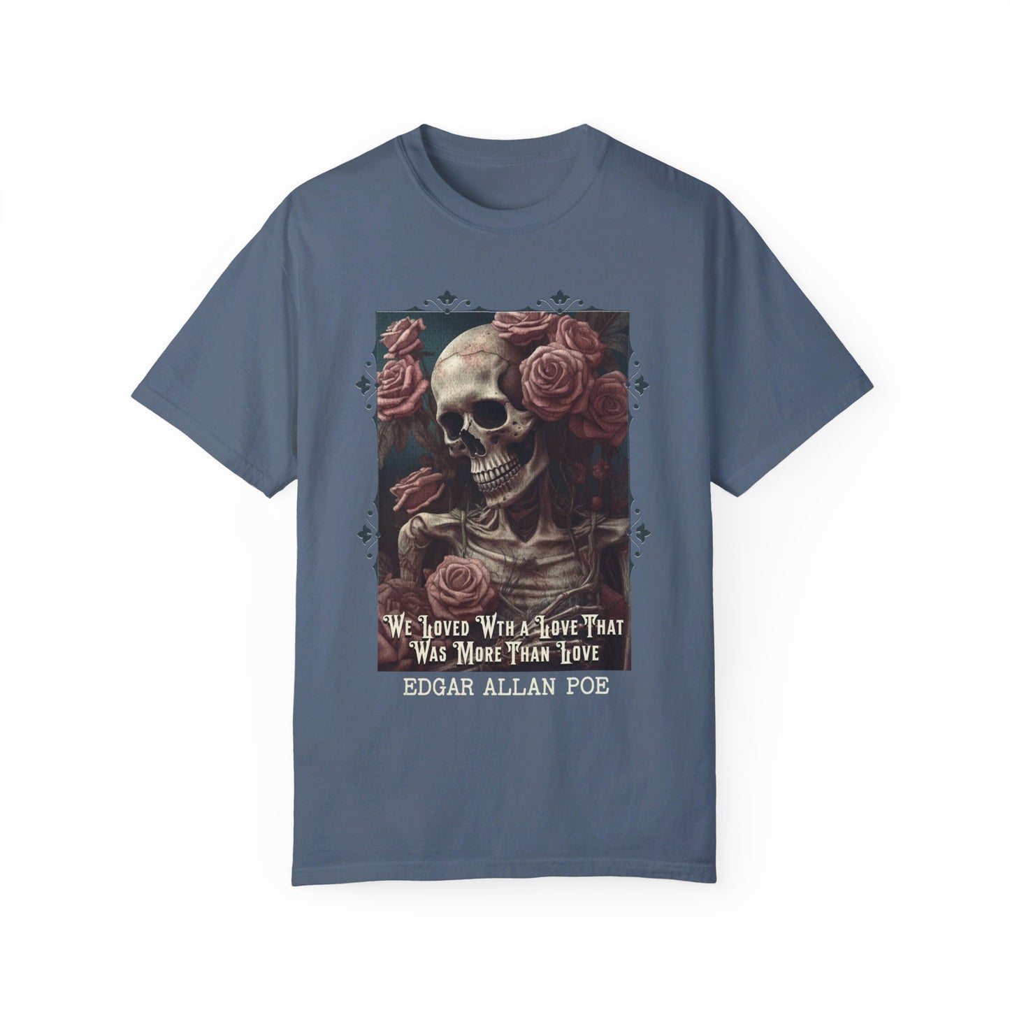Edgar Allan Poe T-Shirt, Annabel-Lee Novel Vintage Book, Reading Lover Shirt, Halloween, Gothic, Light Academia Gift, Comfort Colours TShirt T-Shirt Printify Blue Jean S