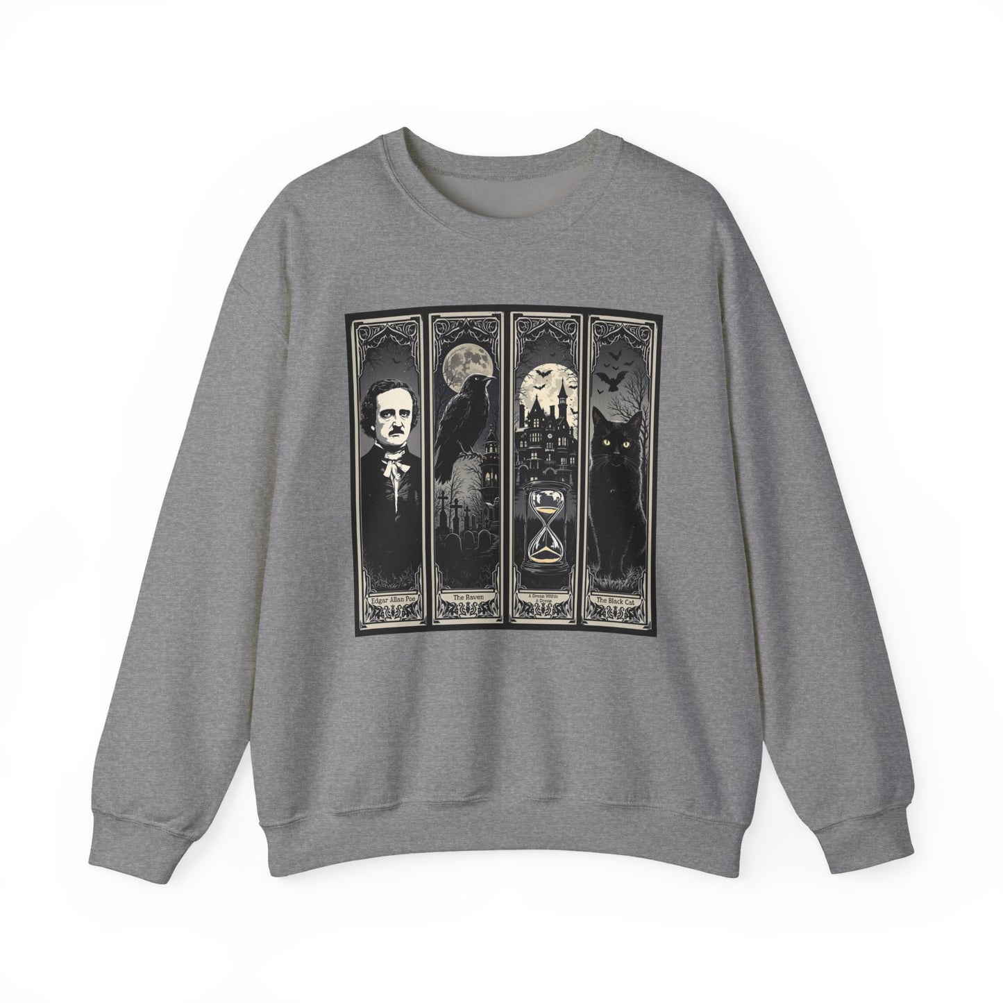 Edgar Allan Poe Sweatshirt The Raven Nevermore Gothic Horror Sweater Dark Academia Macabre Halloween Gift for Book Lovers Birthday Christmas Sweatshirt Printify Graphite Heather S