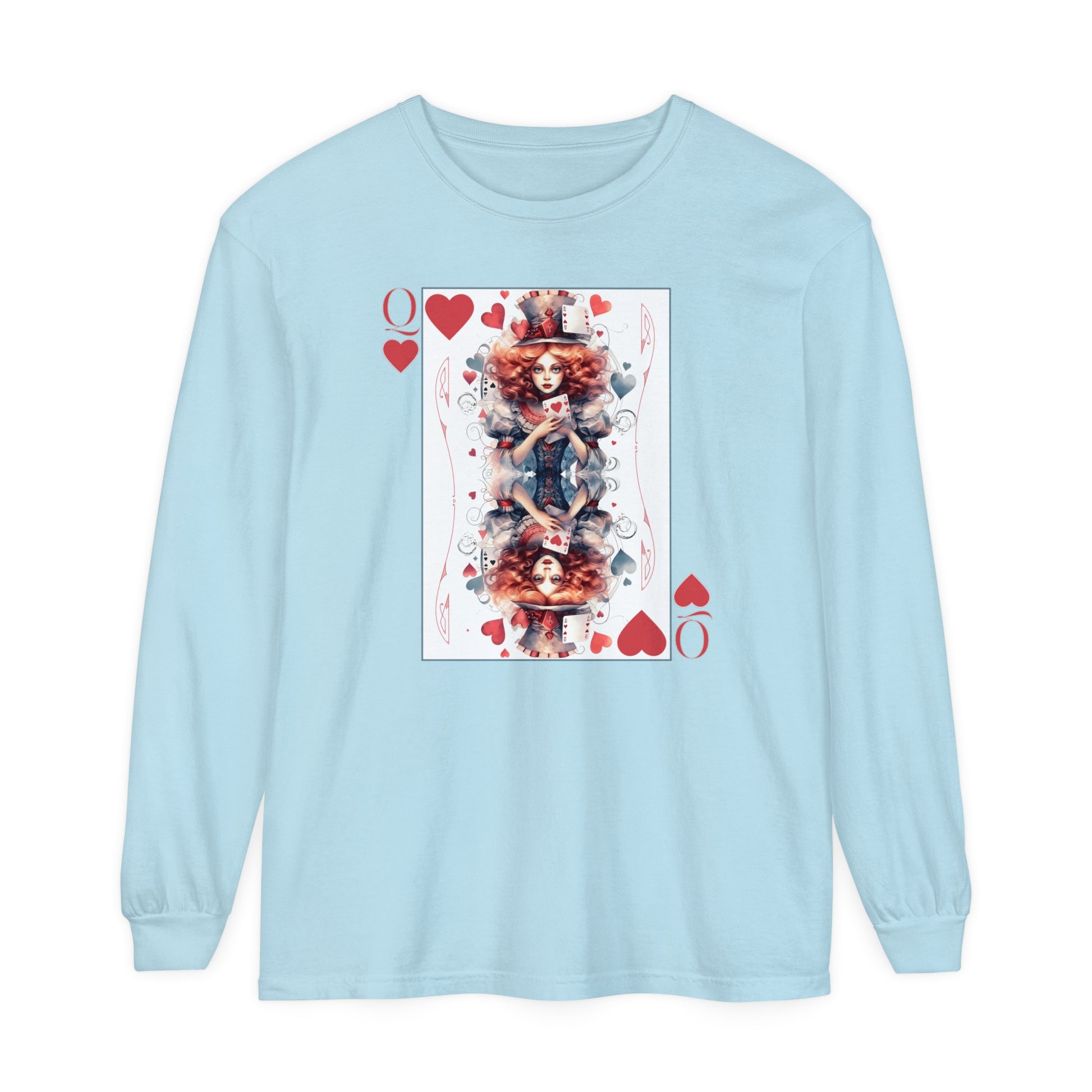 Queen of Hearts Long Sleeve Shirt Alice In Wonderland Lewis Carroll Whimsigoth Academia TShirt Mad Hatter Tea Party Tee Bookish Booktok Gift Long-sleeve Printify Chambray S