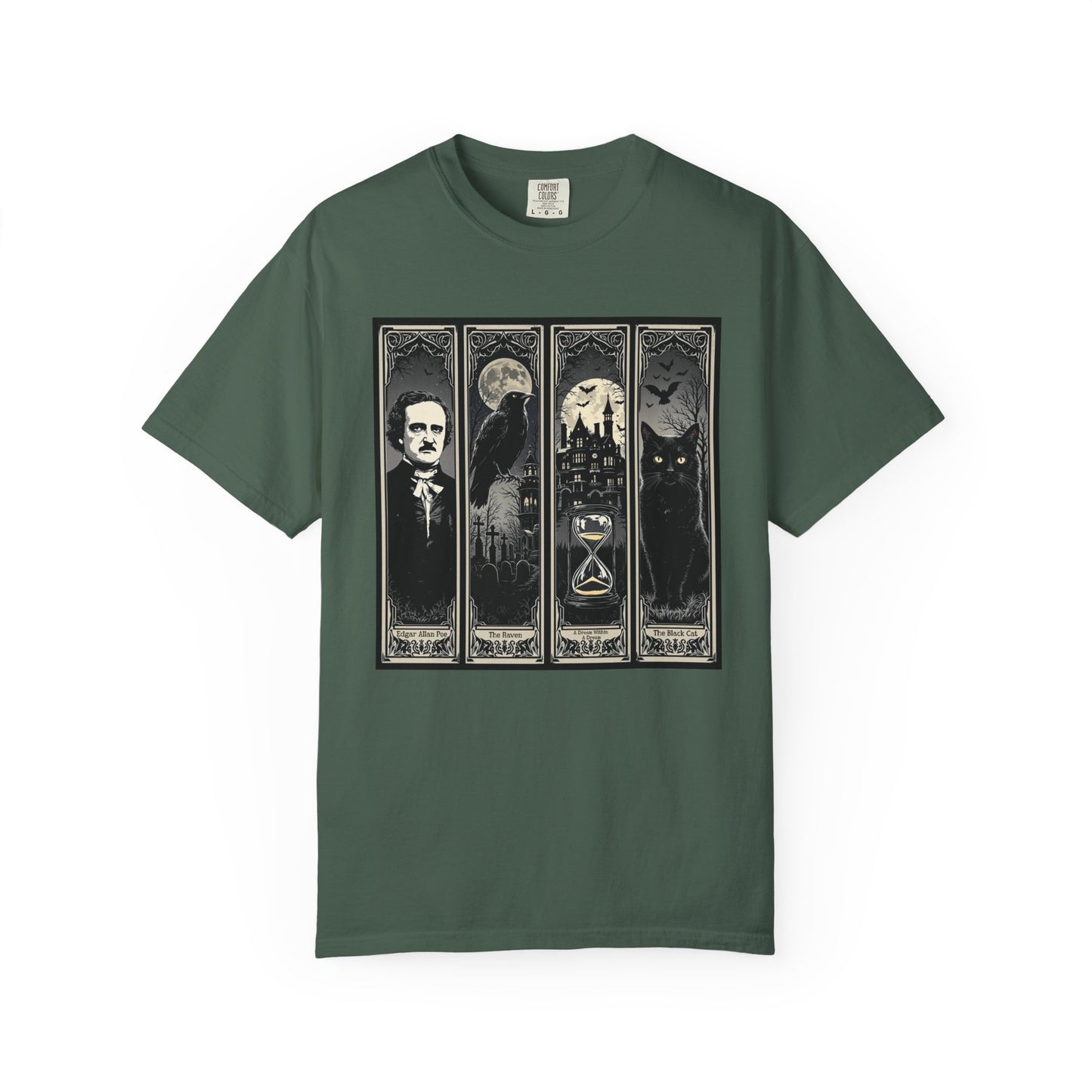 Edgar Allan Poe T-Shirt Gothic Graphic Tee The Raven Nevermore Quote Horror Literature Shirt Dark Academia Aesthetic Halloween Party Gift T-Shirt Printify Blue Spruce S