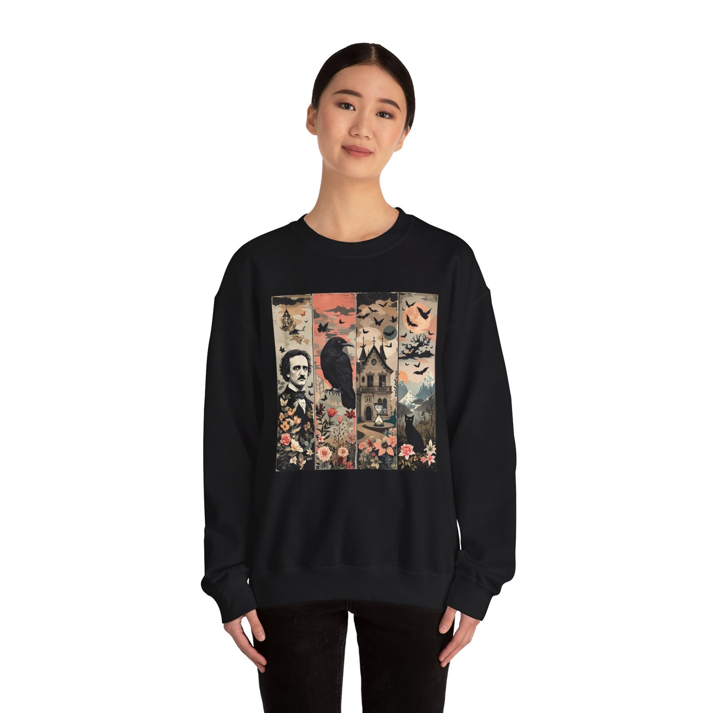 Edgar Allan Poe Sweatshirt The Raven Nevermore Gothic Horror Sweater Dark Academia Macabre Halloween Gift for Book Lovers Birthday Christmas Sweatshirt Printify