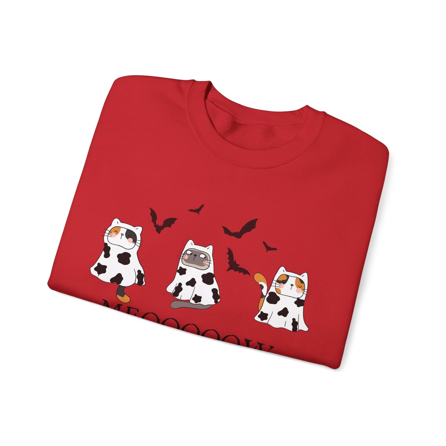 Cute Halloween Cow Ghost Cats Sweatshirt, Cats in Cow Ghost Costumes, Spooky Season Sweater, Halloween Party Shirt, Cat Lover Gift Sweatshirt Printify