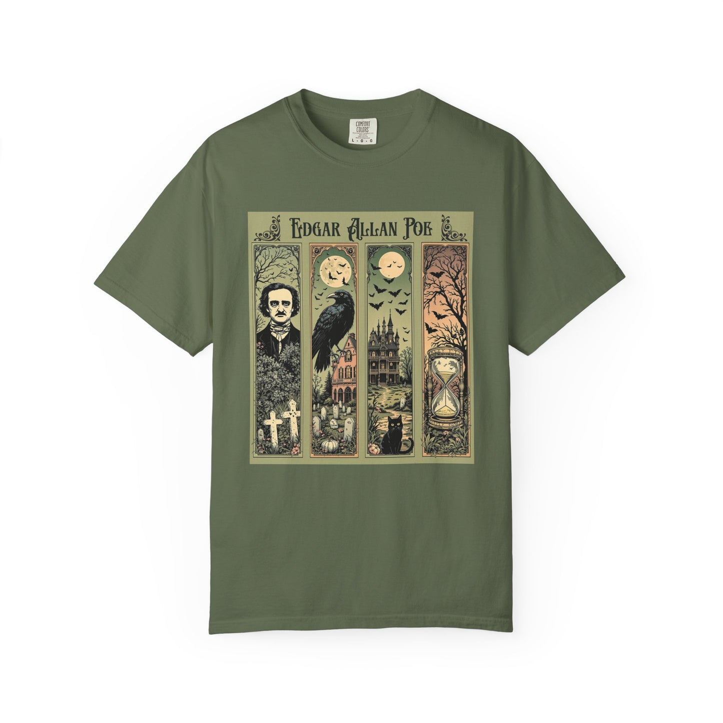 Edgar Allan Poe T-Shirt Gothic Graphic Tee The Raven Nevermore Quote Horror Literature Shirt Dark Academia Aesthetic Halloween Party Gift T-Shirt Printify Sage S