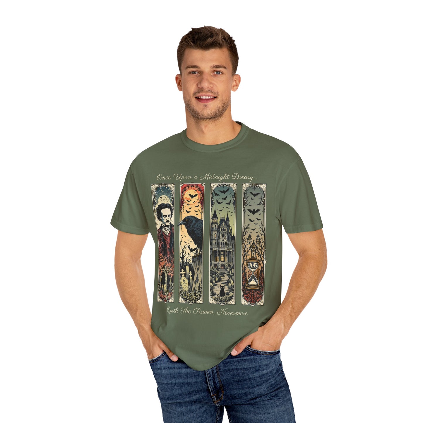 Edgar Allan Poe T-Shirt Gothic Graphic Tee The Raven Nevermore Quote Horror Literature Shirt Dark Academia Aesthetic Halloween Party Gift