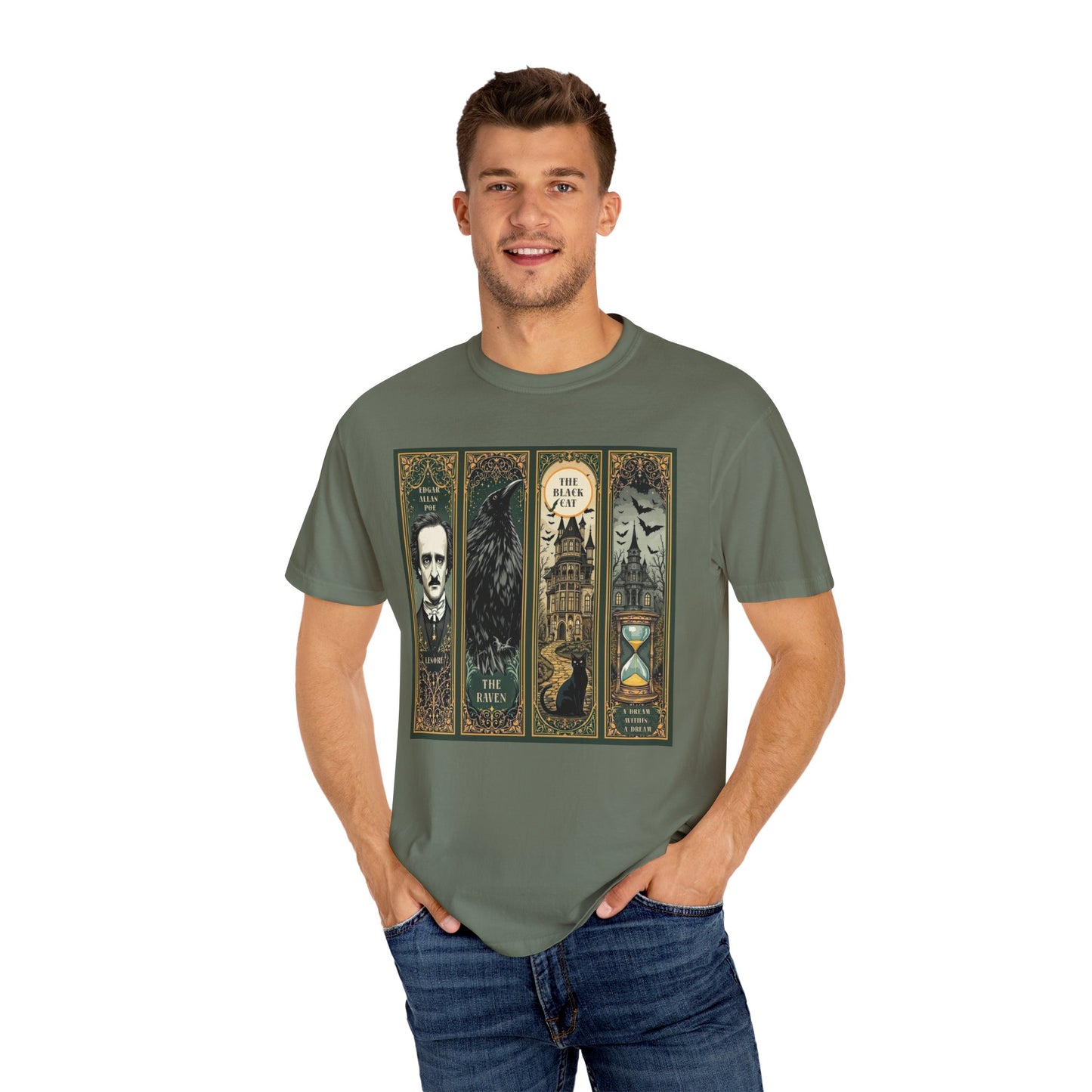 Edgar Allan Poe T-Shirt Gothic Graphic Tee The Raven Nevermore Quote Horror Literature Shirt Dark Academia Aesthetic Halloween Party Gift