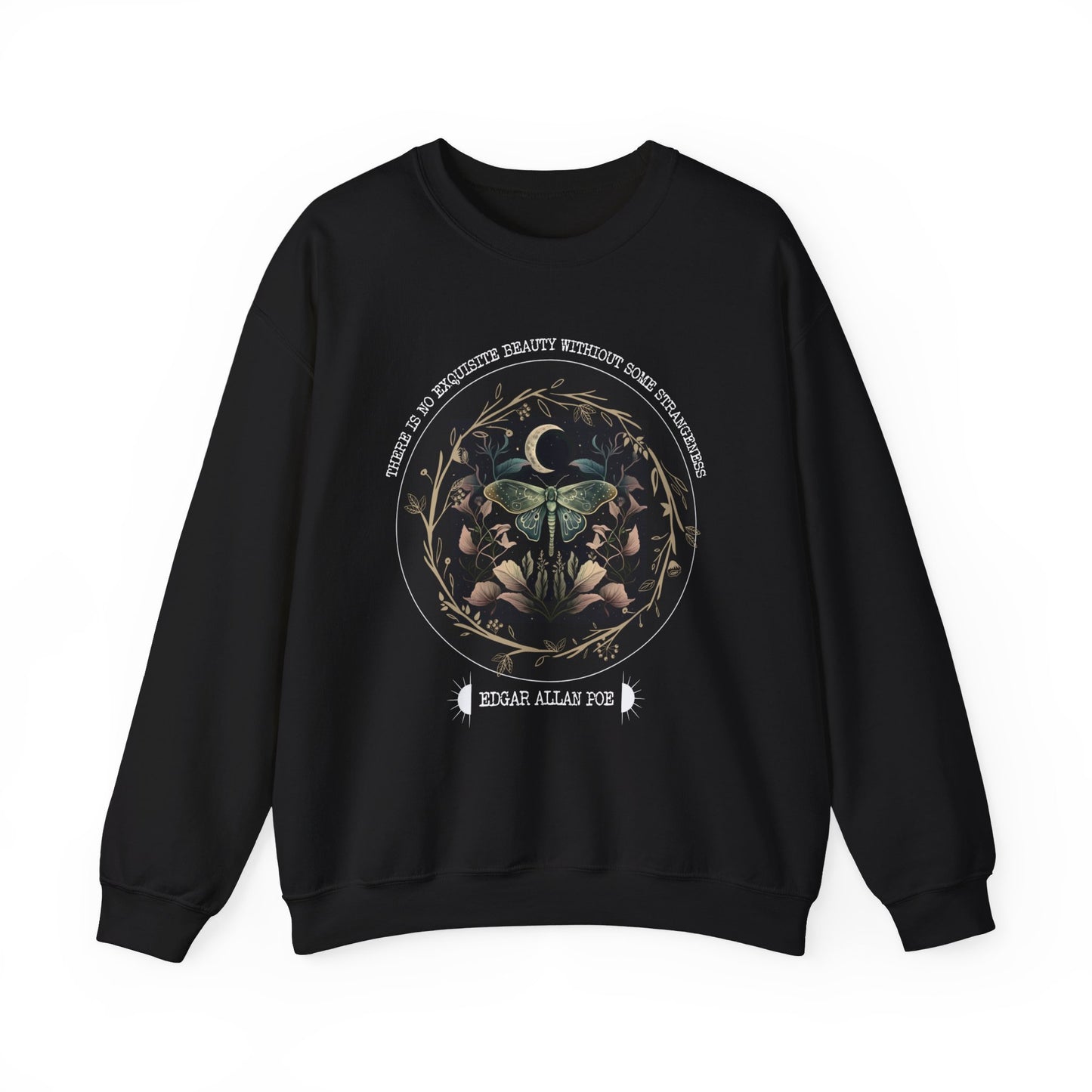 Edgar Allan Poe, Fairycore Night Garden Sweatshirt, Book Lover, Haunting Gothic Botanical Gift, Light, Dark Academia, Literature Sweater Sweatshirt Printify S Black