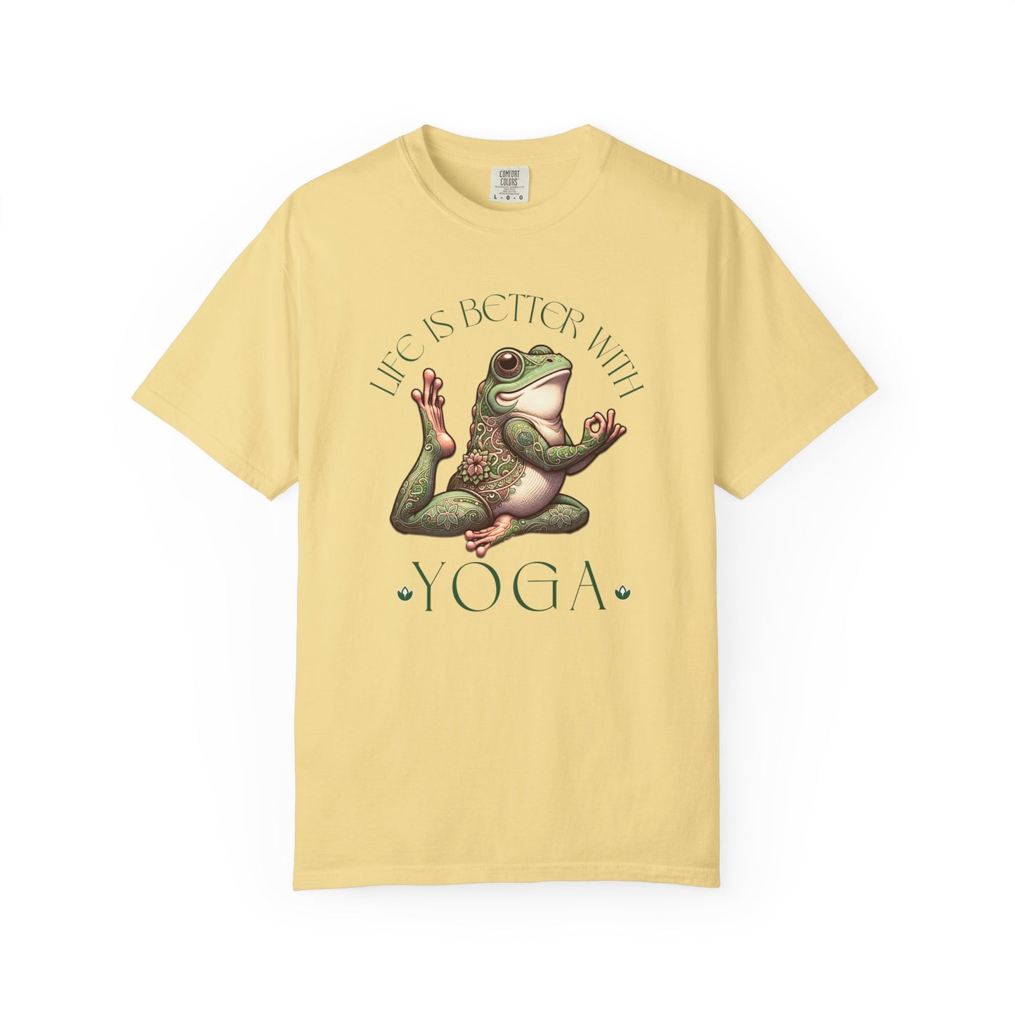 Green Yoga Frog Life Is Better With Yoga Unisex T-Shirt, Casual Wear, Highlander Fan Gift, T-Shirt Printify Butter S