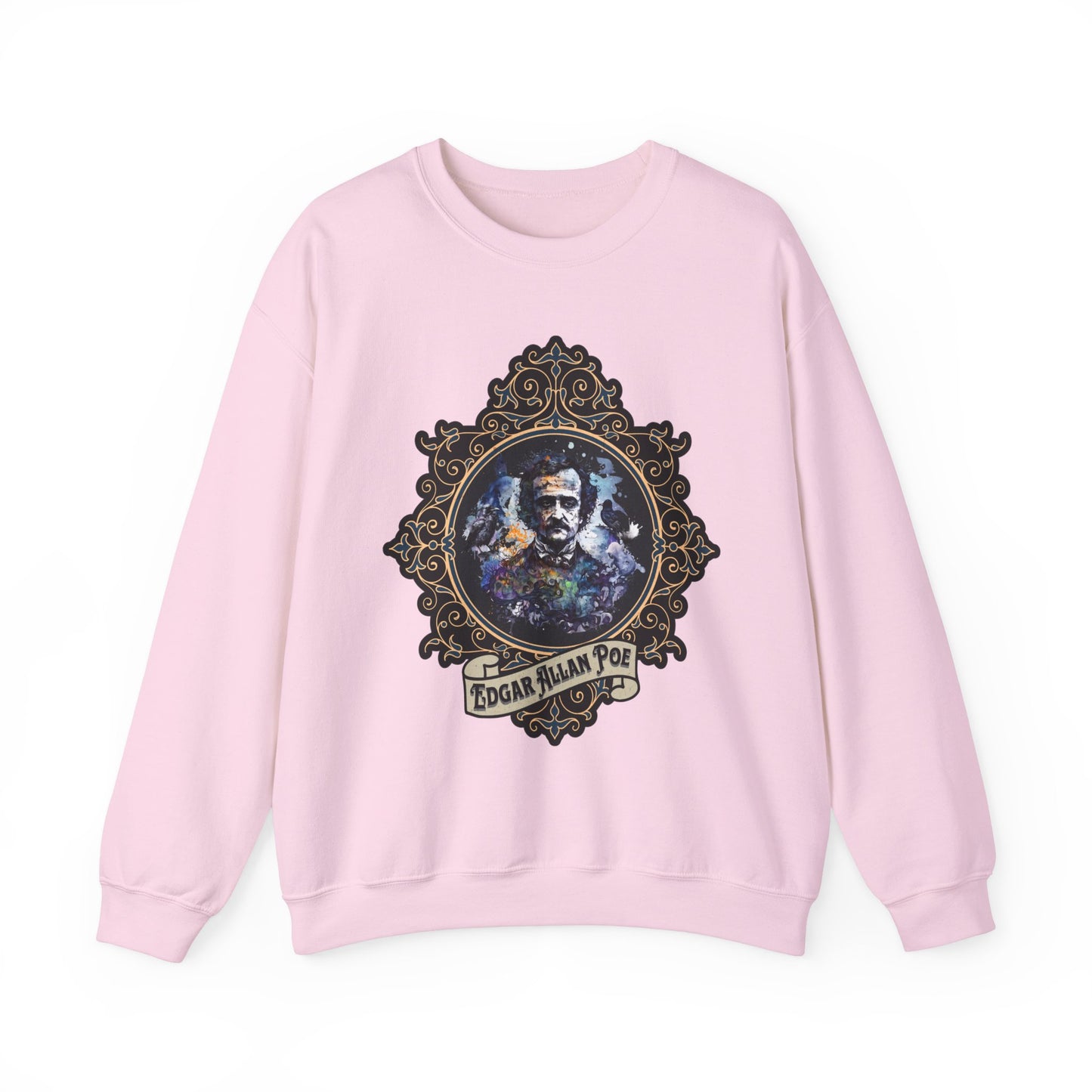Edgar Allan Poe, Poet, Poetry Lover Sweatshirt, Book Lover, Halloween, Haunting Gothic Gift, Light, Dark Academia, Horror Movie Sweater Sweatshirt Printify S Light Pink