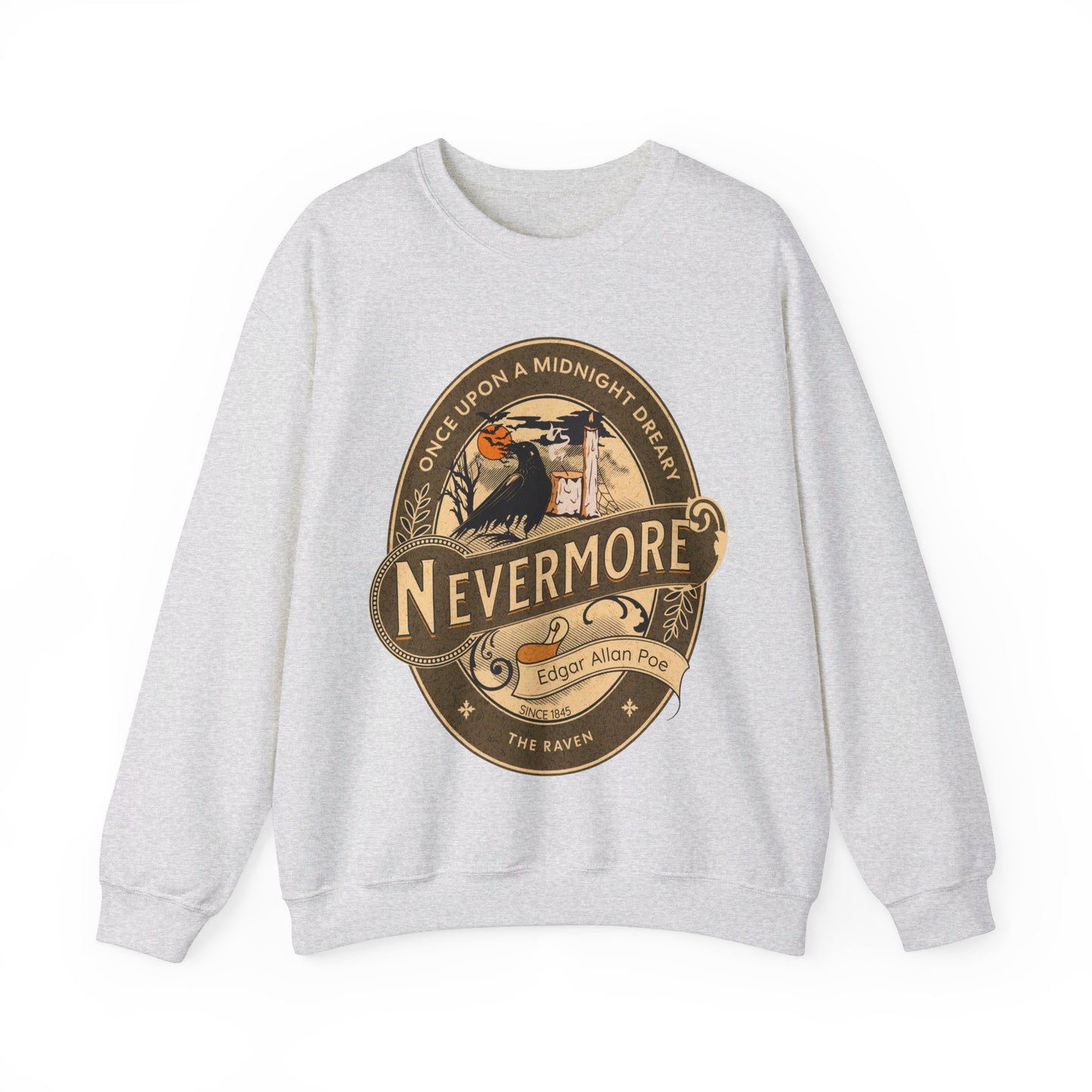 Edgar Allan Poe, Nevermore The Raven Sweatshirt, Book Lover, Halloween, Haunting Gothic Gift, Light, Dark Academia, Horror Movie Sweater Sweatshirt Printify S Ash