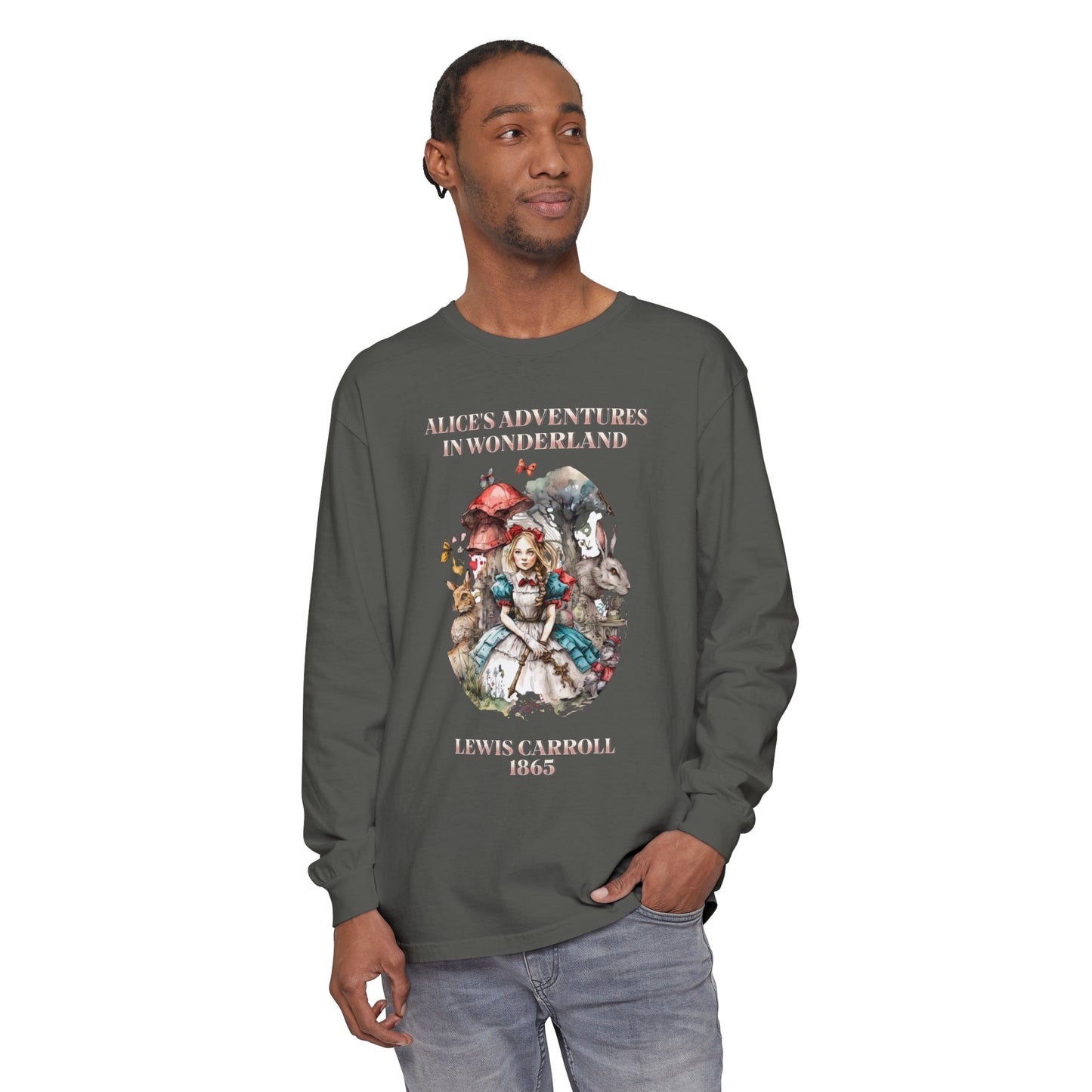 Alice in Wonderland Vintage Long Sleeve Shirt, Lewis Carroll Dark Academia TShirt, Mad Hatter Tea Party Queen of Hearts Bookish Booktok Gift Long-sleeve Printify