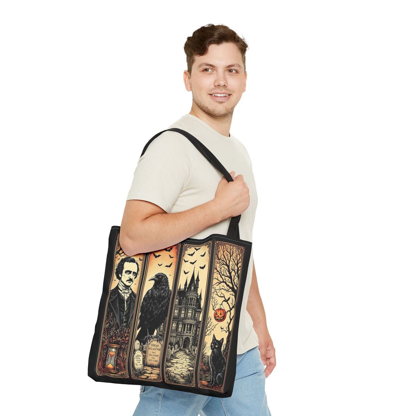 Edgar Allan Poe Tote Bag Gothic Literary Gift for Book Lover Dark Academia Macabre Accessory Halloween Tote Fall School Bag for Poetember Bags Printify