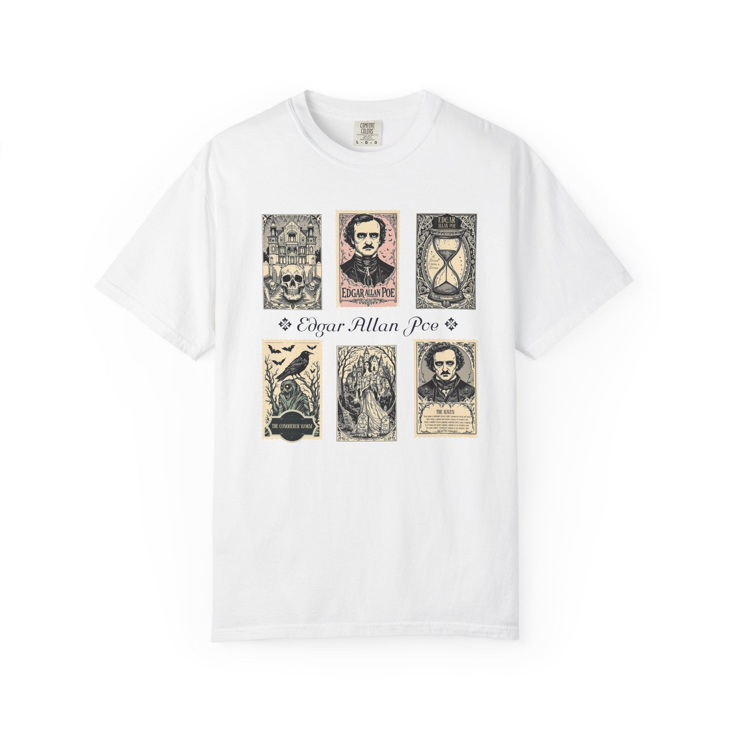 Edgar Allan Poe T-Shirt Gothic Graphic Tee The Raven Nevermore Quote Horror Literature Shirt Dark Academia Aesthetic Halloween Party Gift T-Shirt Printify White S