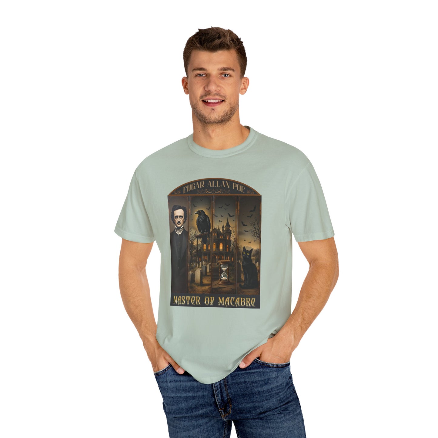 Edgar Allan Poe T-Shirt Gothic Graphic Tee The Raven Nevermore Quote Horror Literature Shirt Dark Academia Aesthetic Halloween Party Gift