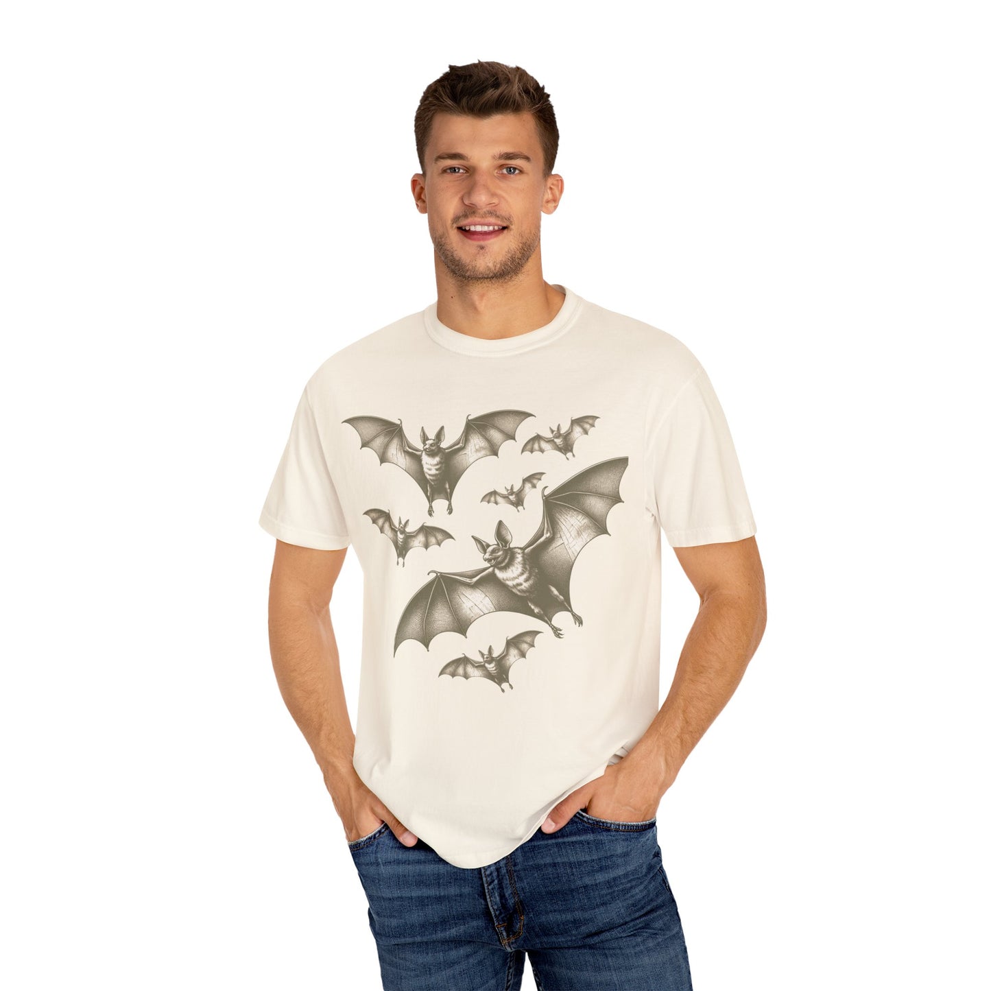 Bat Retro Goth TShirt Vintage Grunge Style Bat Shirt For Halloween Party Spooky Vibes Witchy Dark Academia Comfort Colors Oversized Shirt T-Shirt Printify Ivory S