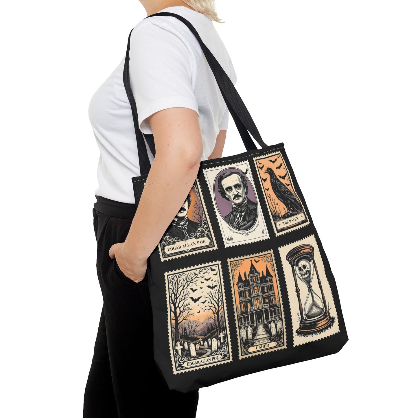 Edgar Allan Poe Tote Bag Gothic Literary Gift for Book Lover Dark Academia Macabre Accessory Halloween Tote Fall School Bag for Poetember Bags Printify