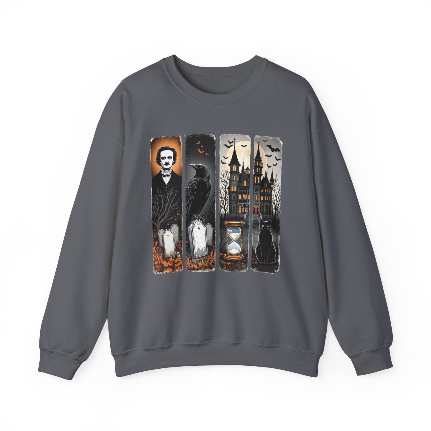 Edgar Allan Poe Sweatshirt The Raven Nevermore Gothic Horror Sweater Dark Academia Macabre Halloween Gift for Book Lovers Birthday Christmas Sweatshirt Printify Charcoal S