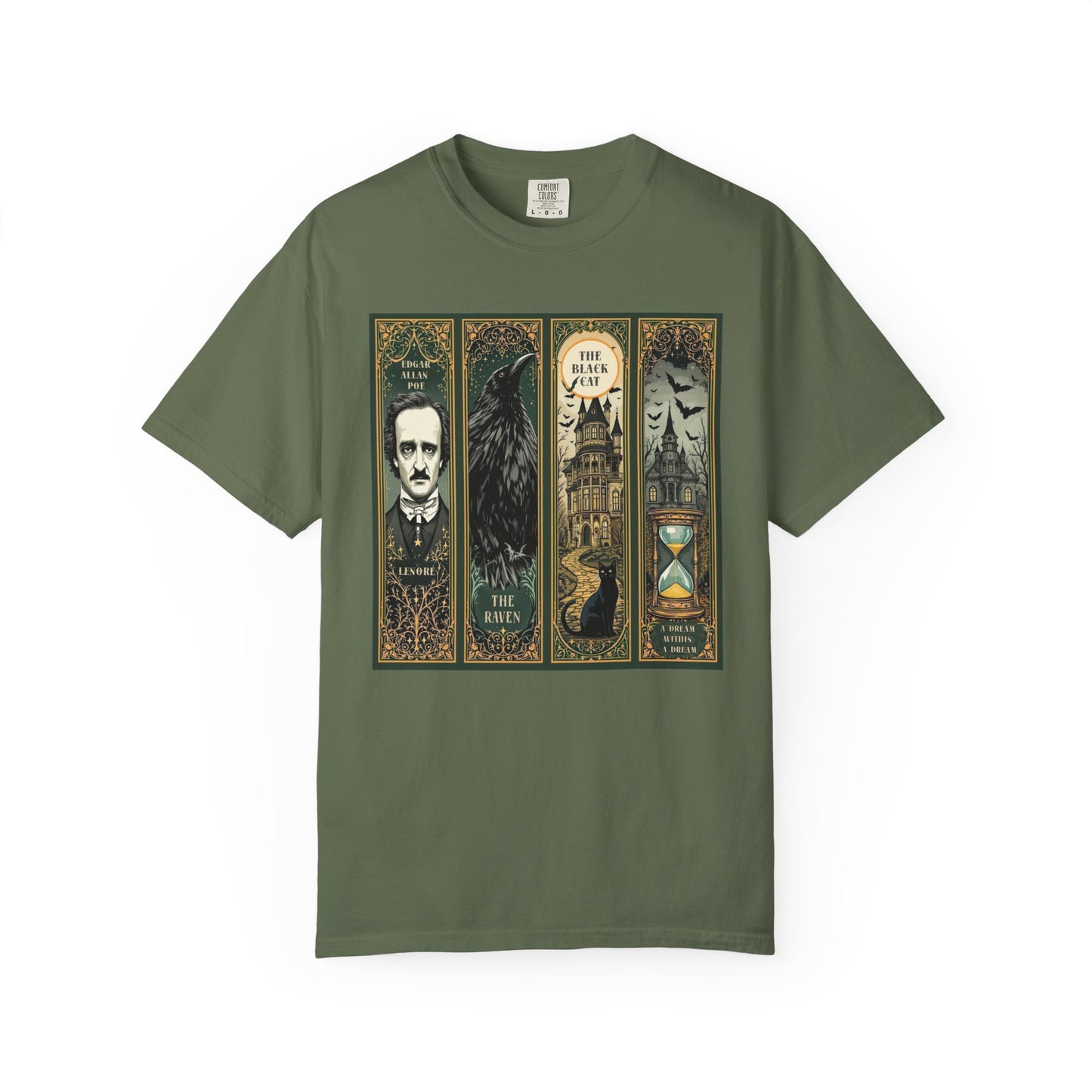 Edgar Allan Poe T-Shirt Gothic Graphic Tee The Raven Nevermore Quote Horror Literature Shirt Dark Academia Aesthetic Halloween Party Gift T-Shirt Printify Sage S