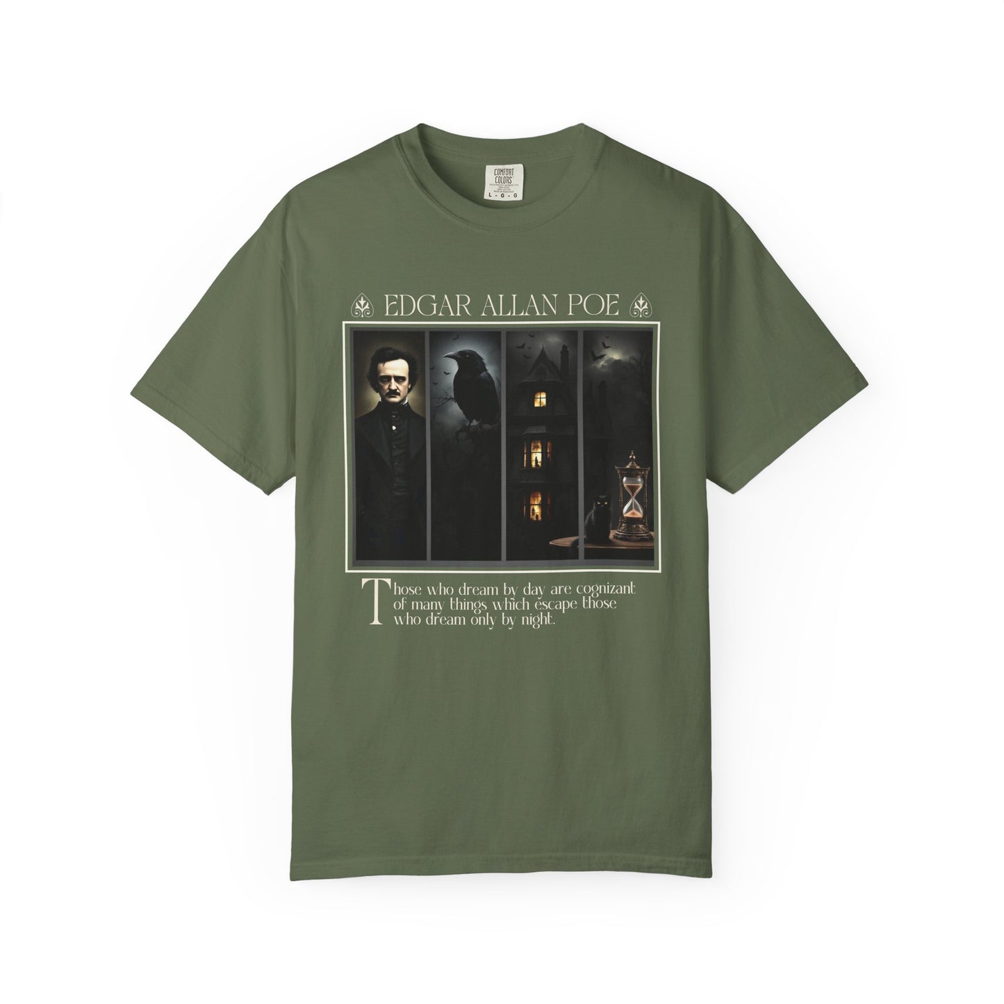 Edgar Allan Poe T-Shirt Gothic Graphic Tee The Raven Nevermore Quote Horror Literature Shirt Dark Academia Aesthetic Halloween Party Gift T-Shirt Printify Sage S