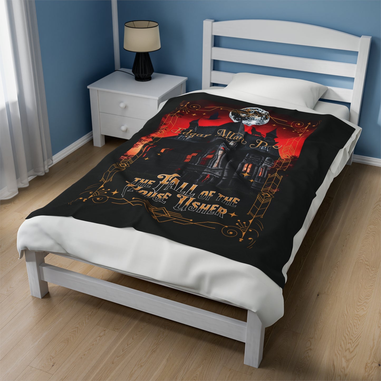 Edgar Allan Poe, The Fall Of The House Of Usher Throw Blanket, Book Lover Reading Blanket, Gothic Dark Academia, Horror Movie Watching Plush All Over Prints Printify