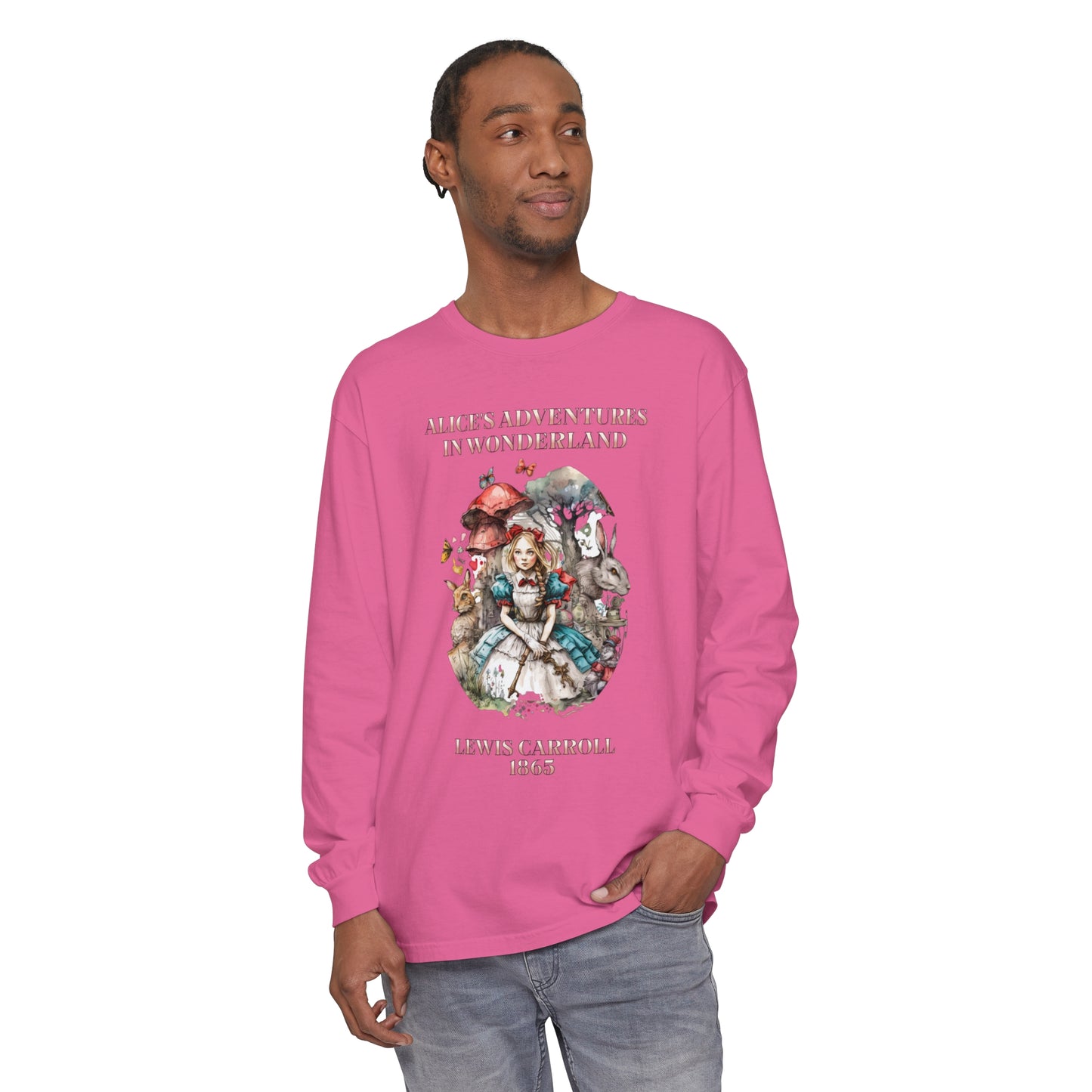 Alice in Wonderland Vintage Long Sleeve Shirt, Lewis Carroll Dark Academia TShirt, Mad Hatter Tea Party Queen of Hearts Bookish Booktok Gift Long-sleeve Printify