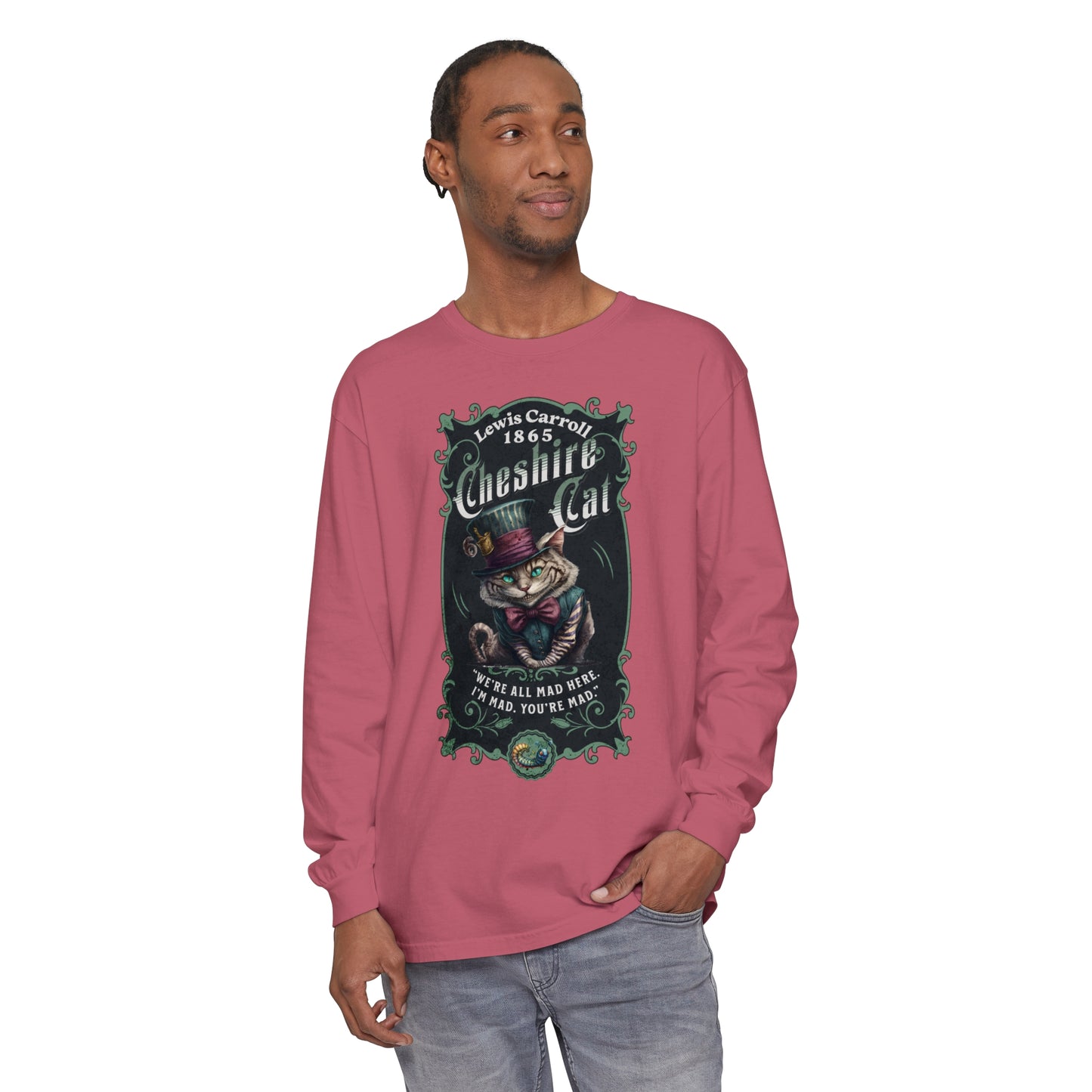 Cheshire Cat Long Sleeve Shirt, Alice in Wonderland, Lewis Carroll Dark Academia TShirt Mad Hatter Tea Party Bookish Book Lover Booktok Gift Long-sleeve Printify