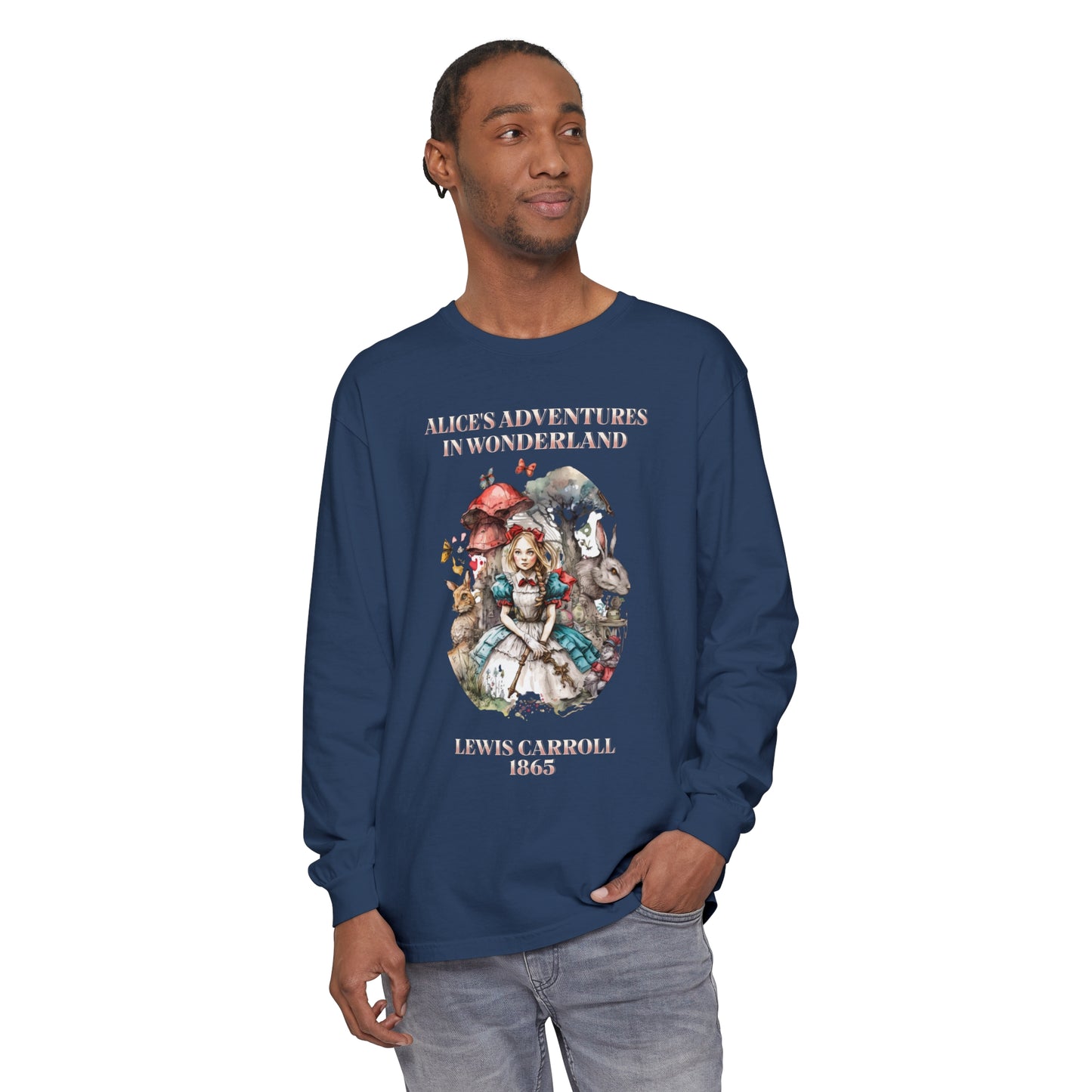 Alice in Wonderland Vintage Long Sleeve Shirt, Lewis Carroll Dark Academia TShirt, Mad Hatter Tea Party Queen of Hearts Bookish Booktok Gift Long-sleeve Printify