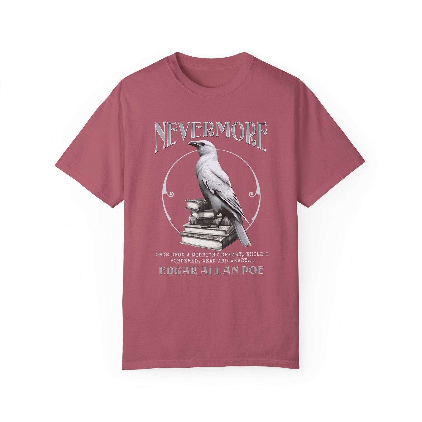 Edgar Allan Poe The White Raven Unisex Garment-Dyed T-shirt T-Shirt Printify Crimson S