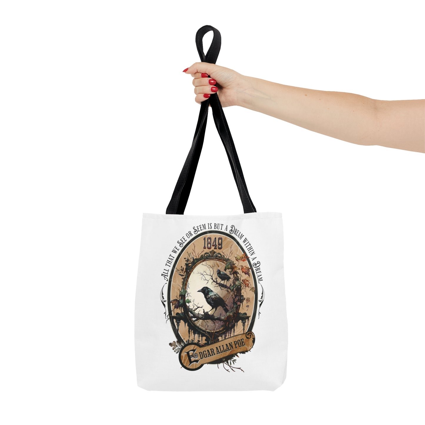 Edgar Allan Poe Tote Bag, Dream Within A Dream Vintage Poetry Lover Shoulder Bag, Dark Academia, Literary, Bookish, Bookclub Gift, Fall Gift Bags Printify