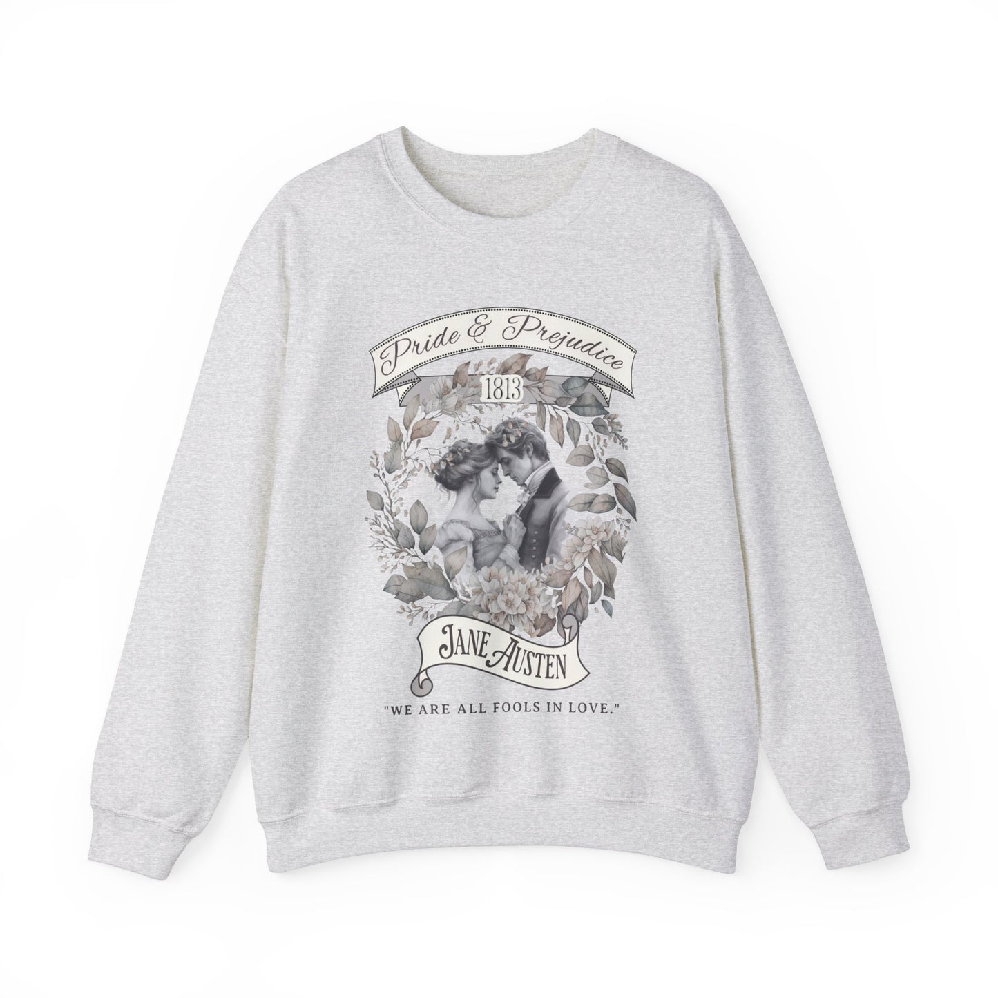 Jane Austen Sweatshirt, Pride & Prejudice Historical Romance Sweater, Bookish Literary Jane Austen Fan Art Gift, Gift for Her, Readers, Sweatshirt Printify S Ash