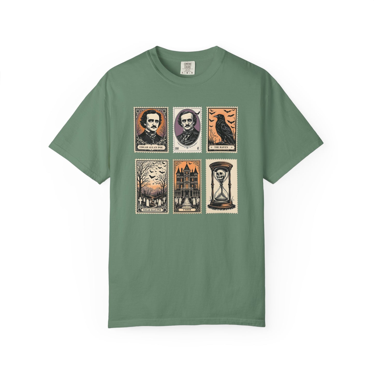 Edgar Allan Poe T-Shirt Gothic Graphic Tee The Raven Nevermore Quote Horror Literature Shirt Dark Academia Aesthetic Halloween Party Gift T-Shirt Printify Light Green S