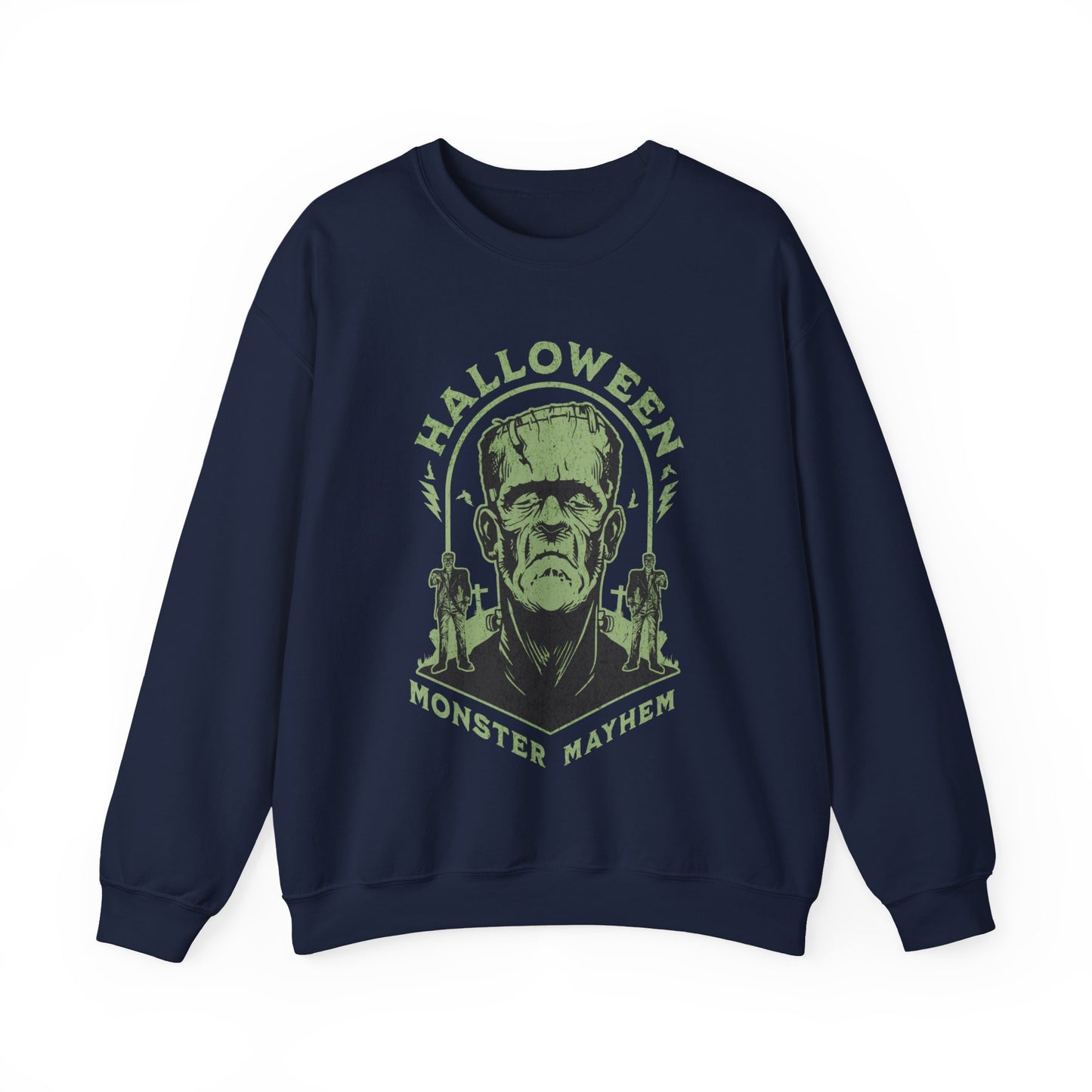 Vintage Halloween Frankenstein Monster Graphic Sweatshirt, Creepy Spooky Book Lover Gift, Horror Movie, Fall Festival Party Sweater. Sweatshirt Printify S Navy